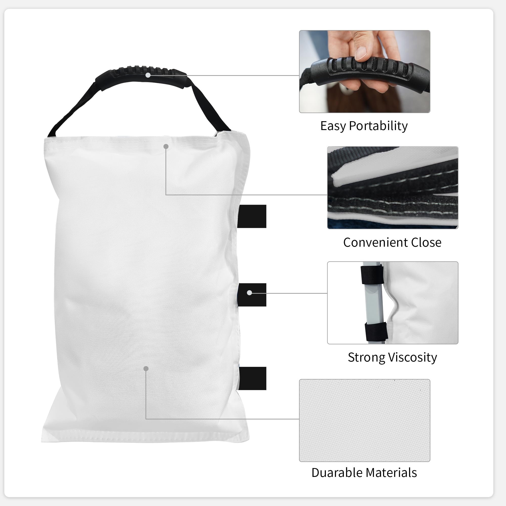 Heavy Duty 112 LBS Sand Bags for Canopy Tent Legs - Premium Weighted Sandbags for Pop Up Tents, Outdoor Events & Market Stalls - Durable Canopy Stabilizer Weights (White) - Perfect for Beach Weddings, Farmers Markets & Camping Trips
