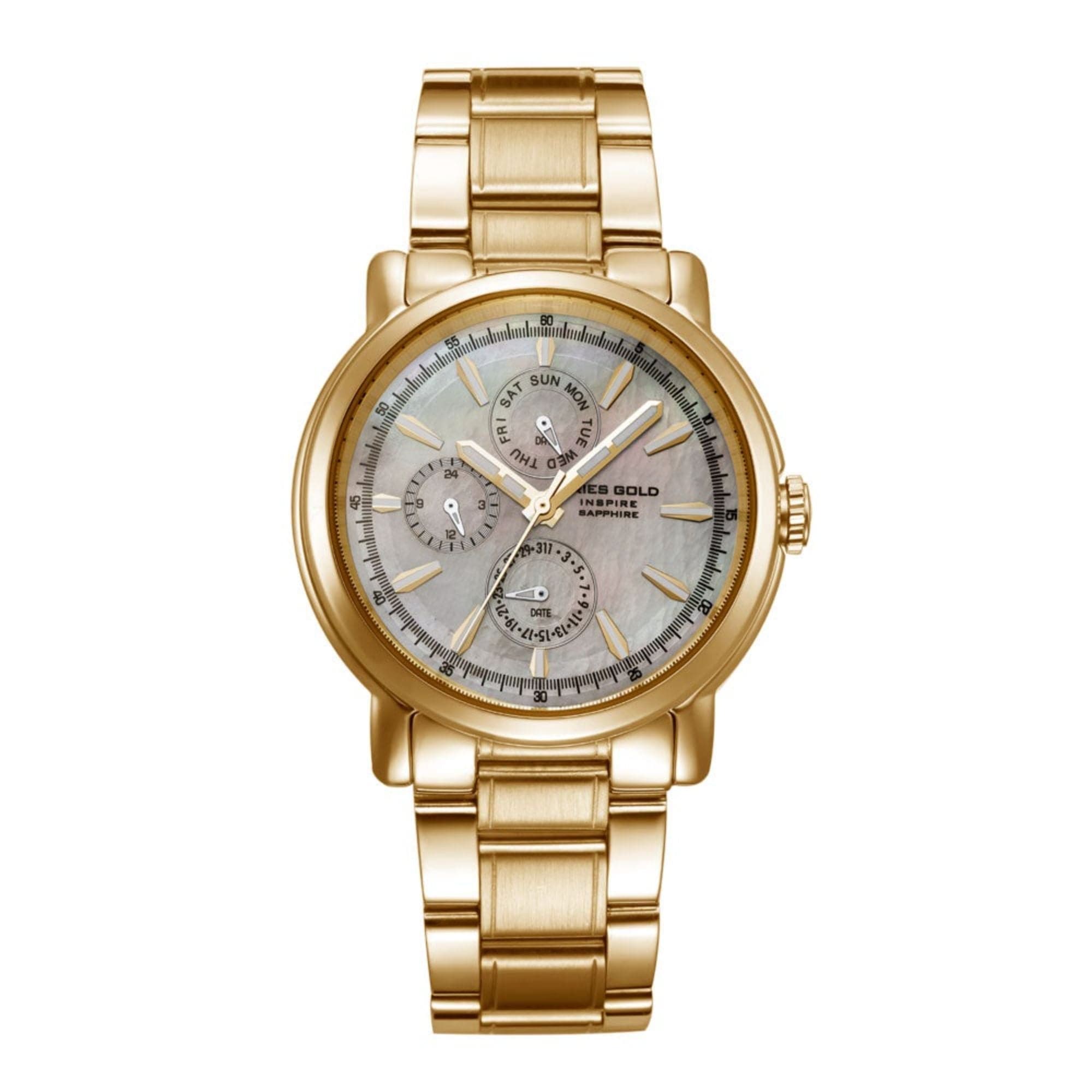 Aries Gold Chronograph Inspire Contender Women's Watch - Gold Stainless Steel Case with Mother of Pearl Dial - Perfect for Business, Parties & Special Occasions