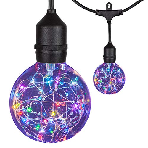 30' LED Color Changing Fairy Light Globe String Lights - 10 Multicolor 1.1W G95 Bulbs on Commercial Black Wire - Outdoor Patio & Party Decoration for Garden, Wedding, Backyard, Christmas