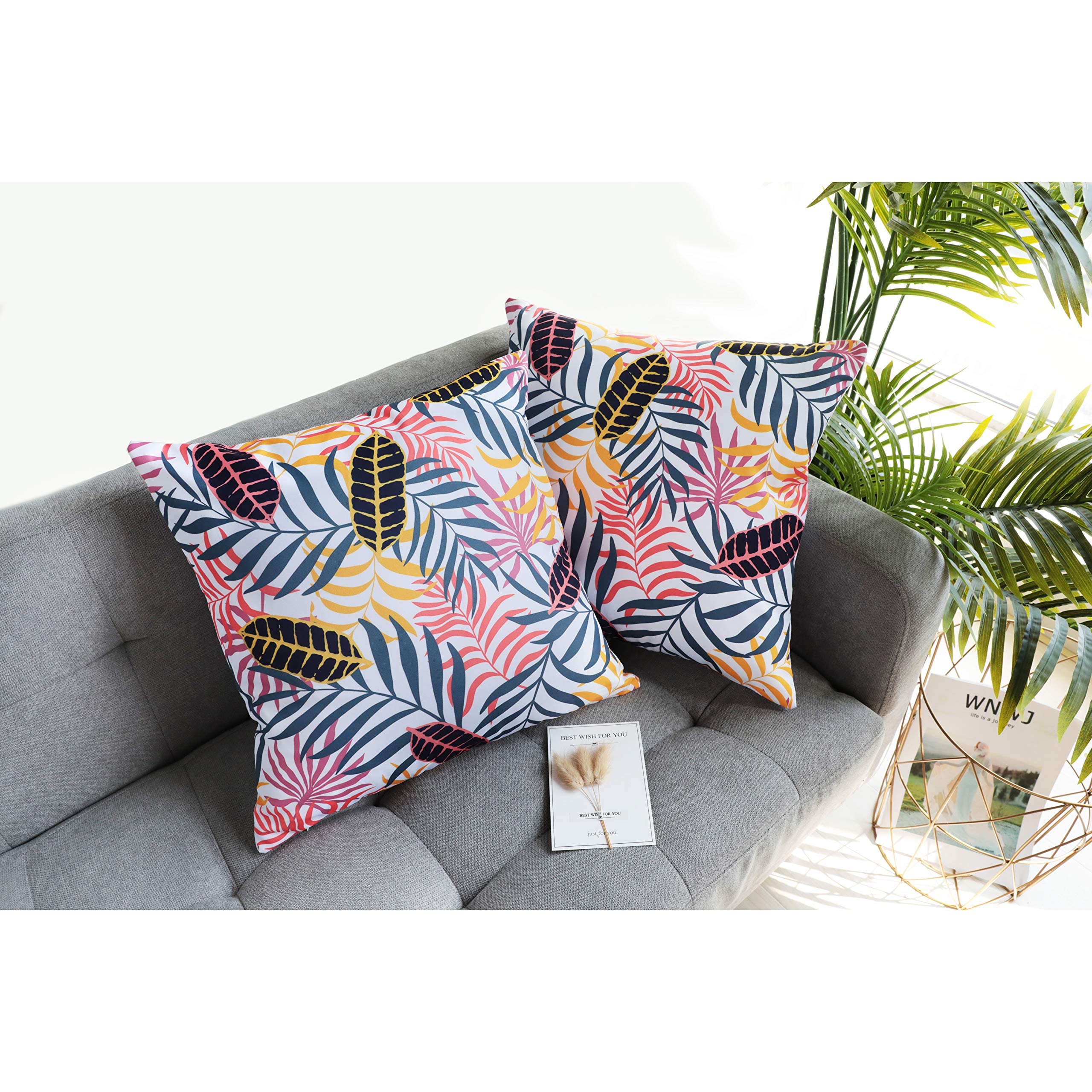 Uhomy 18x18 Inch Decorative Cushion Covers - Tropical Monstera Leaf Design, Set of 2 Square Throw Pillow Covers for Bed, Sofa, Chair & Car - Vibrant Hawaii Summer Rainforest Pattern (45x45 cm) - Perfect for Beach House, Boho Decor & Living Room Accents
