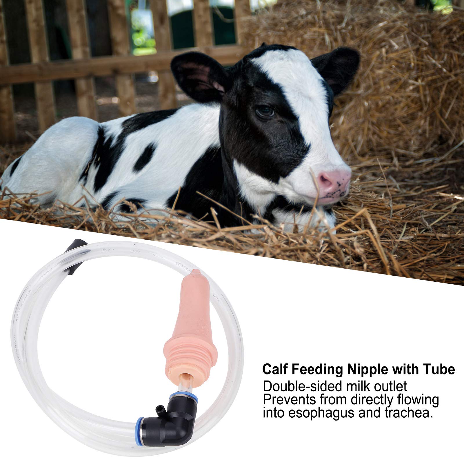 Calf Feeding Nipple with Tube - Double-Sided Rubber Nipple for Feeding Bottles - Farm Use