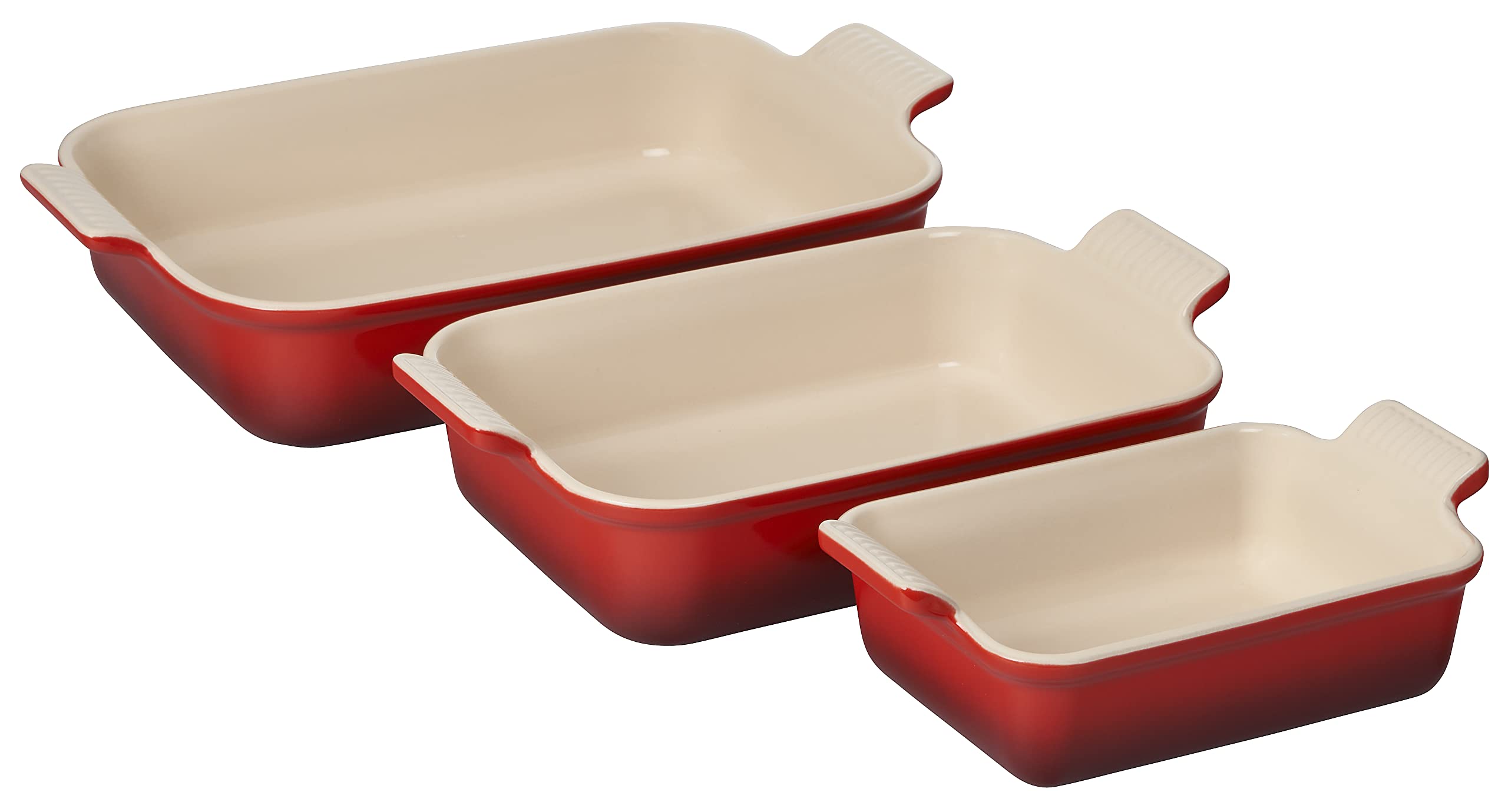 Le Creuset Stoneware Heritage Set - 3-Piece Rectangular Baking Dishes in Cerise Red | Oven, Microwave & Dishwasher Safe | Perfect for Casseroles, Lasagna & Meal Prep