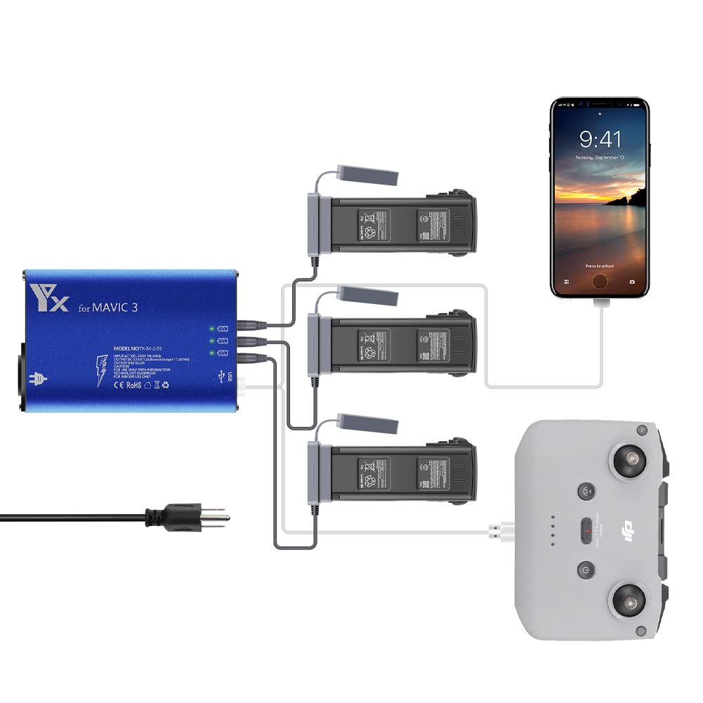 DJI Mavic 3 Pro/Cine 5-in-1 Intelligent Fast Charger - Multi-Battery Parallel Charging Station for Quick Power Ups | Perfect for Travel, Aerial Photography & Professional Drone Operations