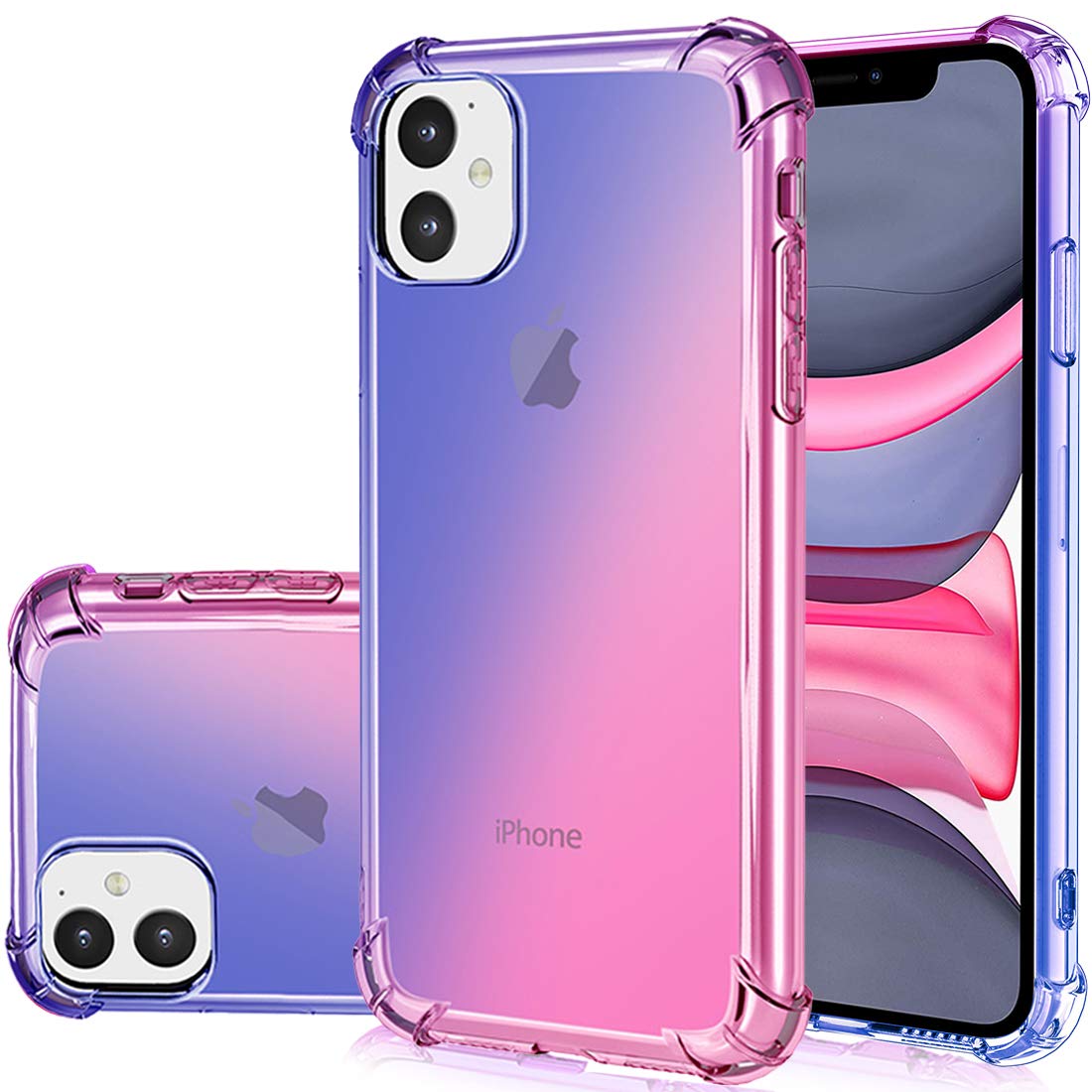 Cute Gradient Slim Clear TPU Shockproof Case for iPhone 11 - Anti-Scratch Soft Protective Cover (Blue/Pink) | Perfect for Everyday Use, Travel & Outdoor Activities