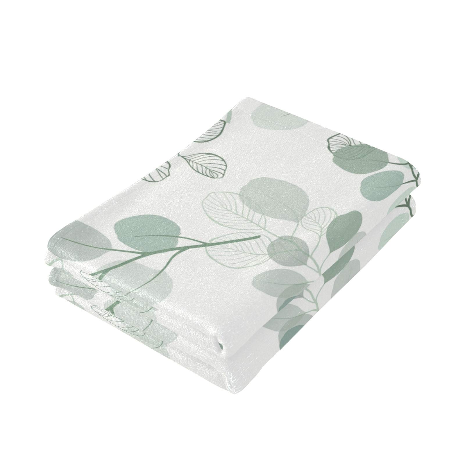 Premium Eucalyptus Leaves Branch Set of 2 - Soft Absorbent Washcloths & Hand Towels (28.3x14.4 inches) for Bathroom, Spa, and Home Decor - Eco-Friendly Cotton Towels for Luxury Bathing & Guest Towels