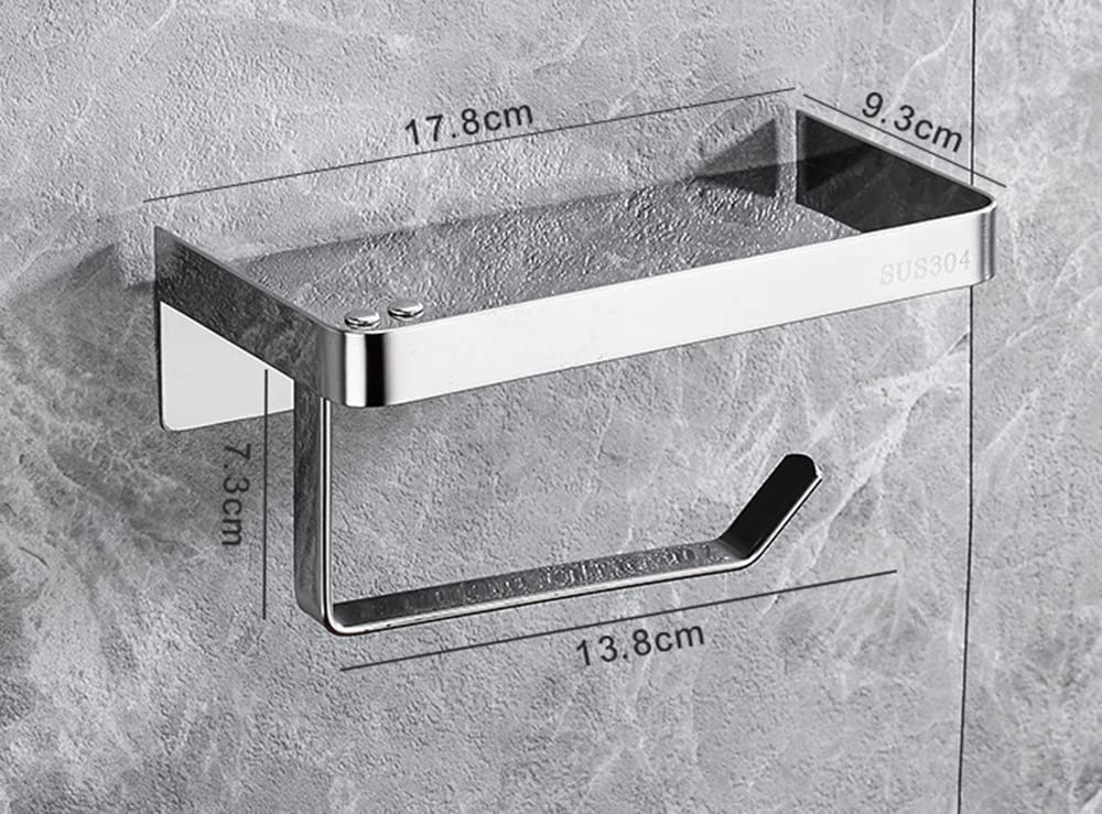 Stainless Steel Wall Mounted Toilet Paper Holder - No Drill Anti-Drop Bathroom Tissue Roll Holder for Home, RV & Office Use
