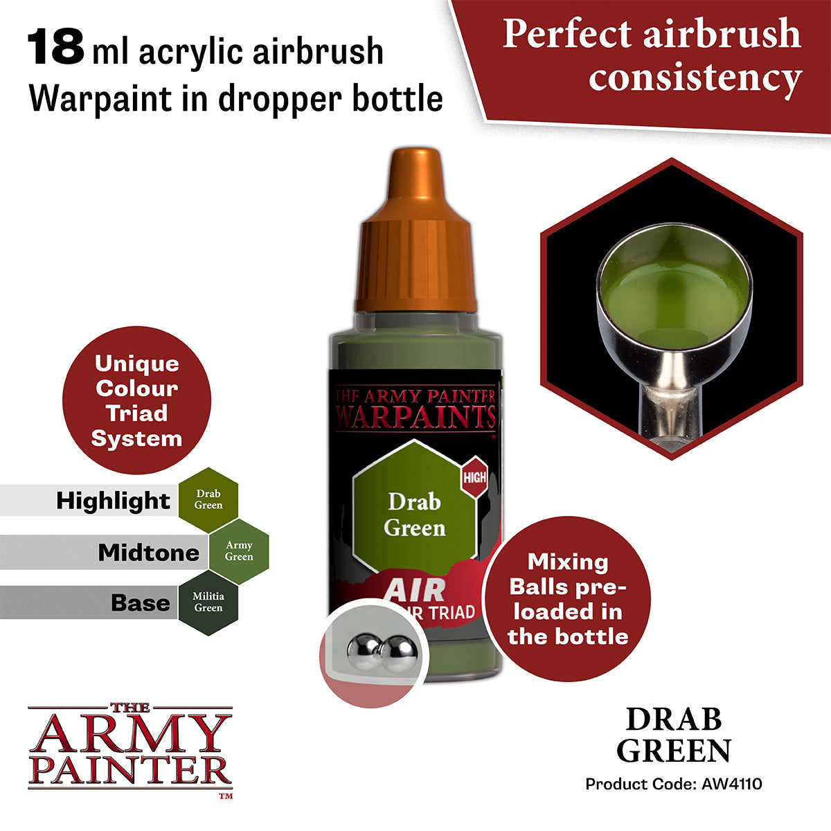 Warpaints Air: Drab Green Acrylic Paint for Miniatures & Models - Perfect for Warhammer, D&D, and Scale Model Painting