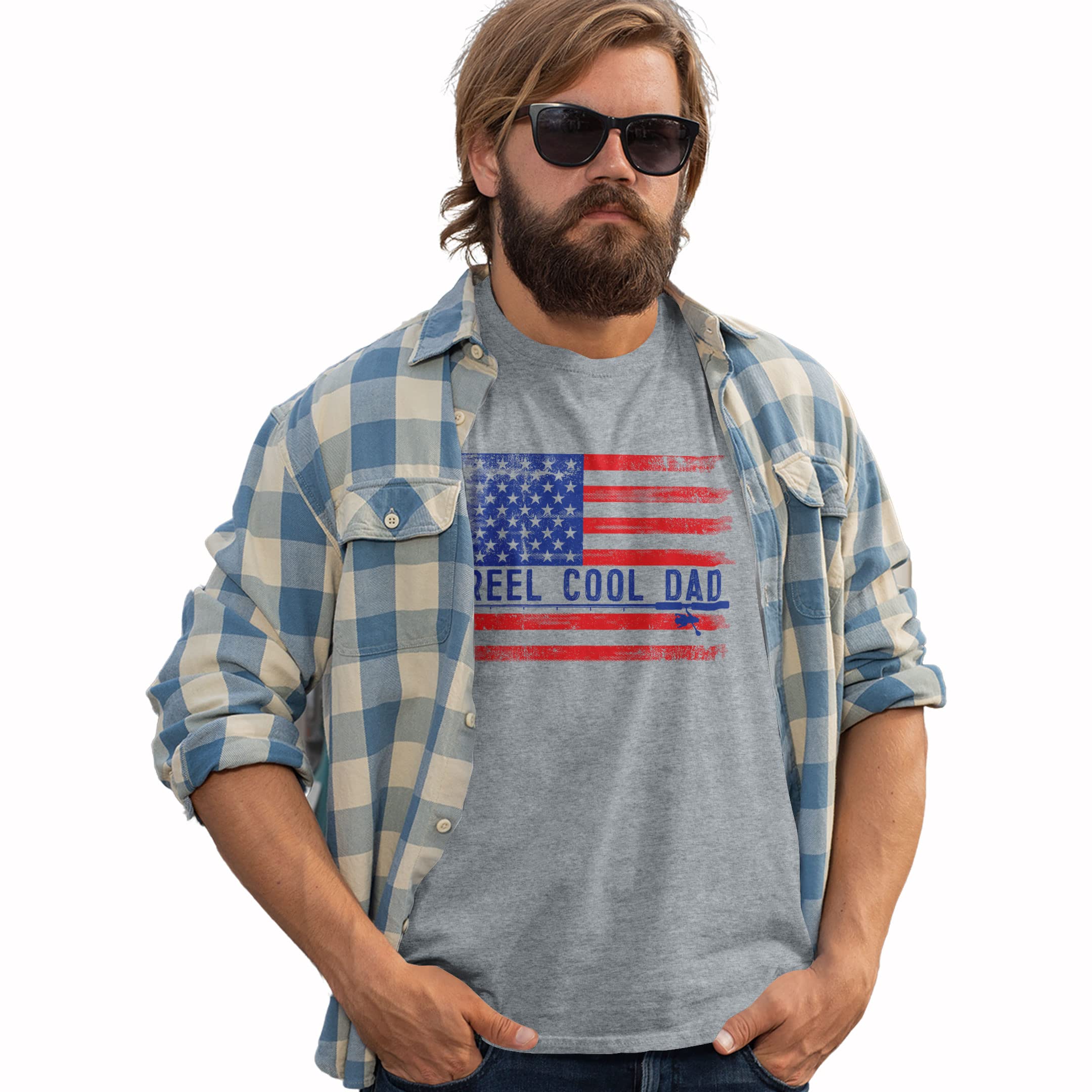 Reel Cool Fishing Shirt for Men - Comfortable & Stylish Papa Shirt with American Flag Design - Perfect for Father's Day Gifts, Bass Fishing & Outdoor Activities