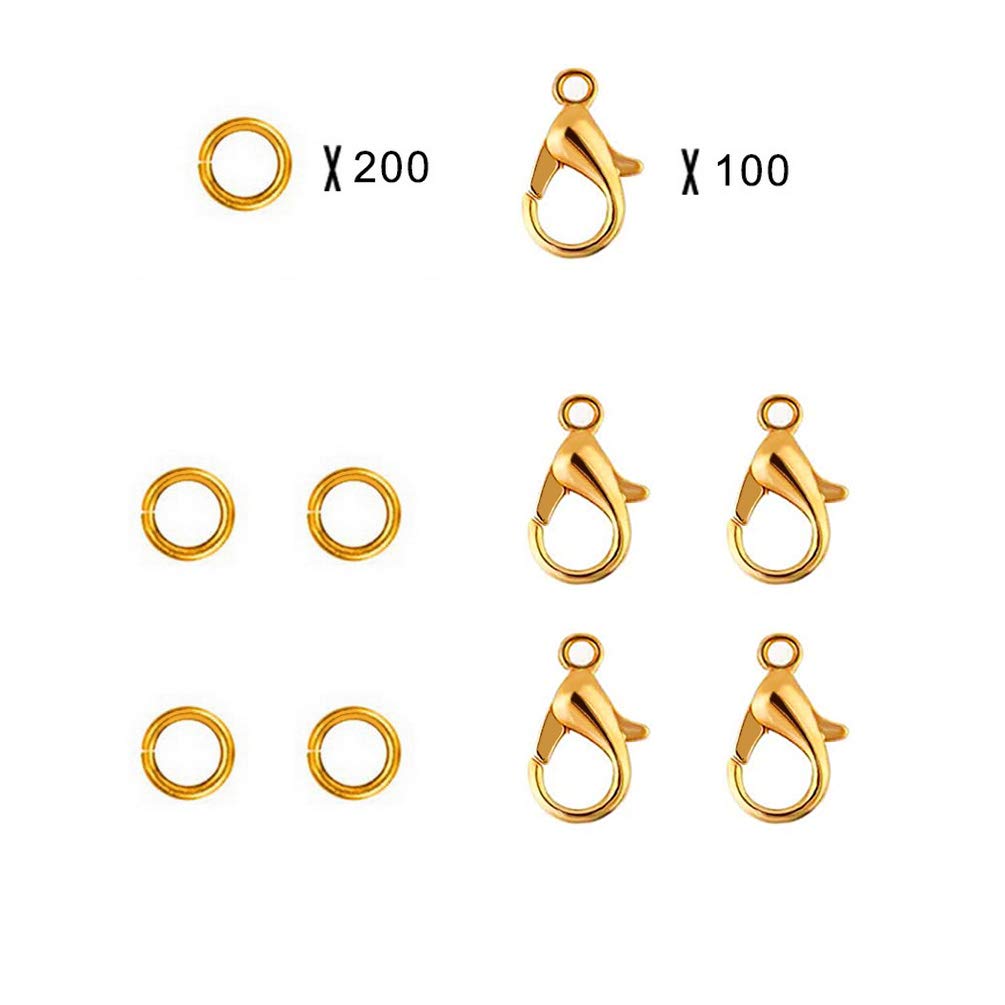 300-Piece Gold Lobster Claw Clasps with Open Jump Rings Set - Jewelry Making Supplies for Bracelets, Necklaces & DIY Crafts - Perfect for Women's Stocking Stuffers & Gift Ideas (Gold)