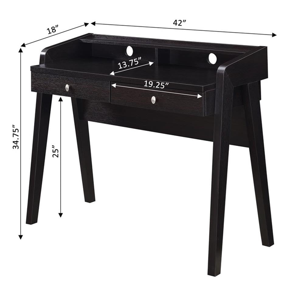 Convenience Concepts Newport Deluxe 2-Drawer Writing Desk with Storage Shelf, Espresso Finish - Perfect for Home Office, Study Room & Small Spaces