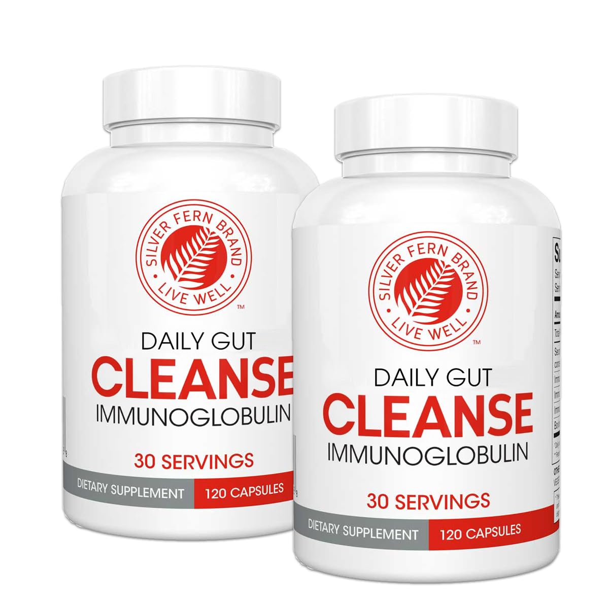 Silver Fern Cleanse - Daily Gut Health Supplement - 2 Bottles (240 Capsules) - 60 Day Supply - IgG, IgA & IgM Support - Digestive & Immune System Booster - Postbiotic Formula - for Bloating Relief & Gut Balance - Perfect for Travelers & Busy Professionals