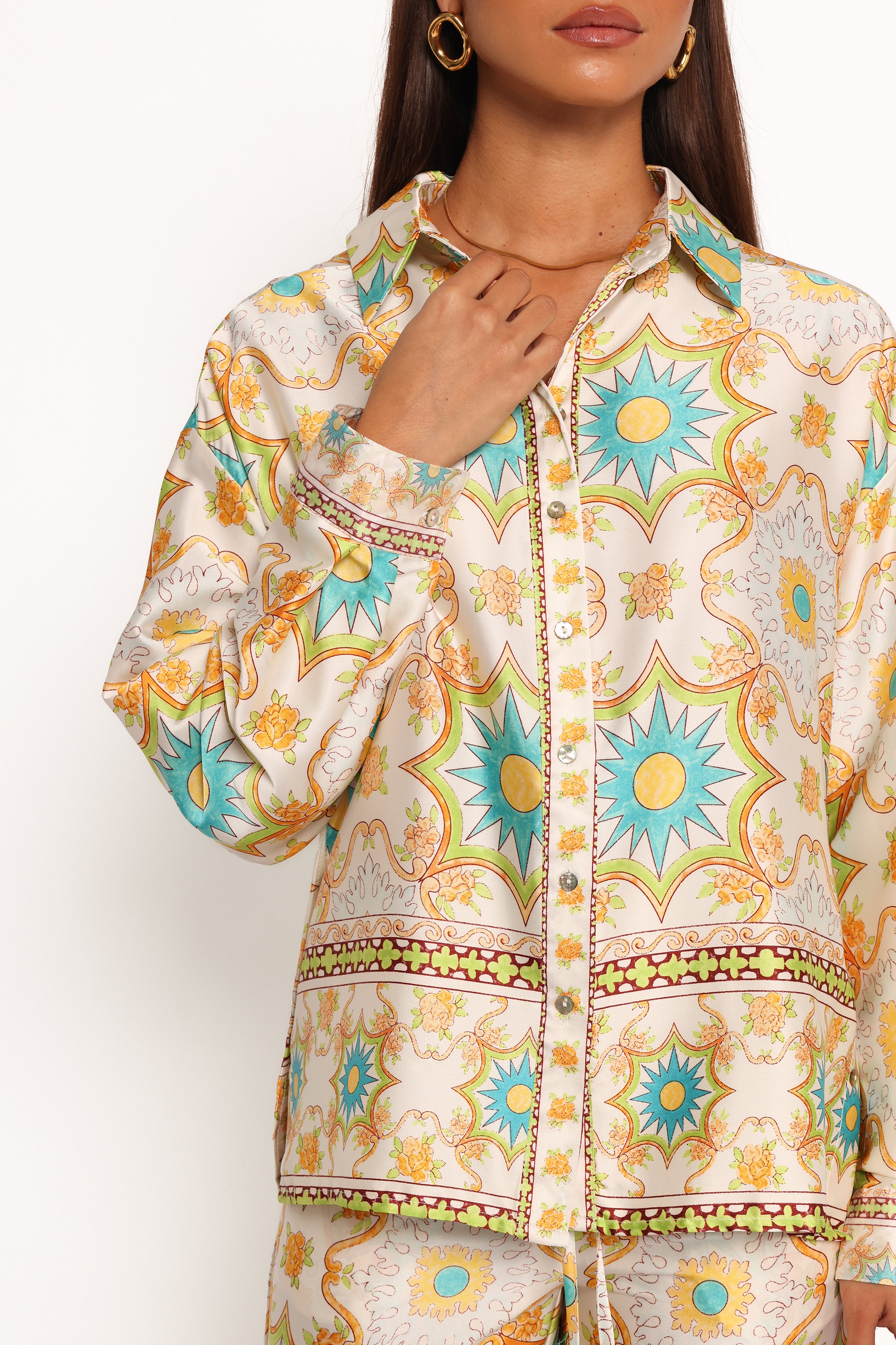 Gretel Shirt - White & Multi Color Women's Blouse | Perfect for Casual Wear, Office Outfits & Date Nights