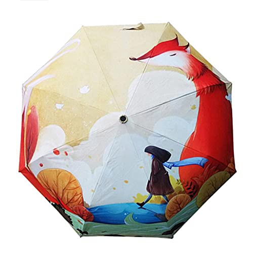 Cute Fox Girl Illustration UV Protection Parasol - Silver Glue Sunscreen Umbrella for Sun & Rain - Perfect for Outdoor Events, Beach, and Summer Fashion