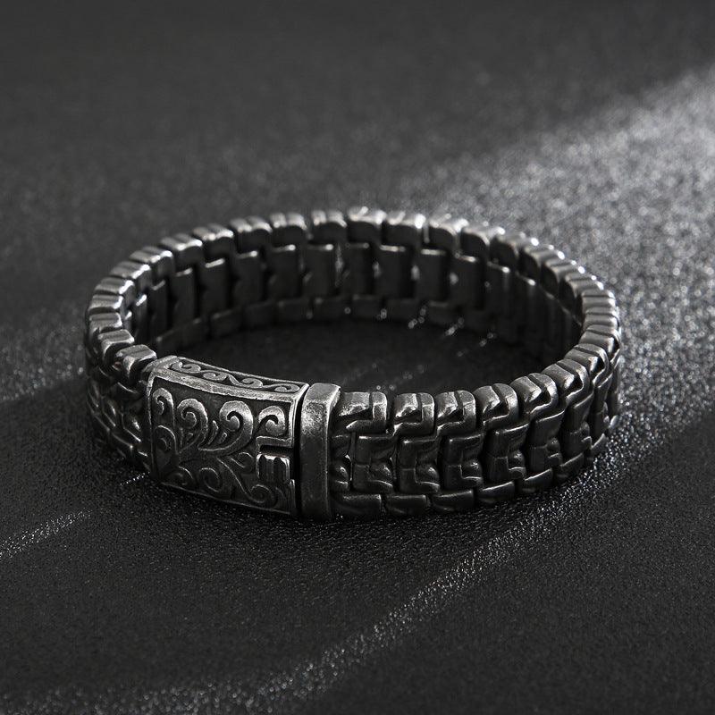 Stylish Men's Titanium Steel Hip Hop Bracelet - Trendy European & American Fashion, Personalized Flower Design - Perfect for Streetwear, Gifts & Hip Hop Culture