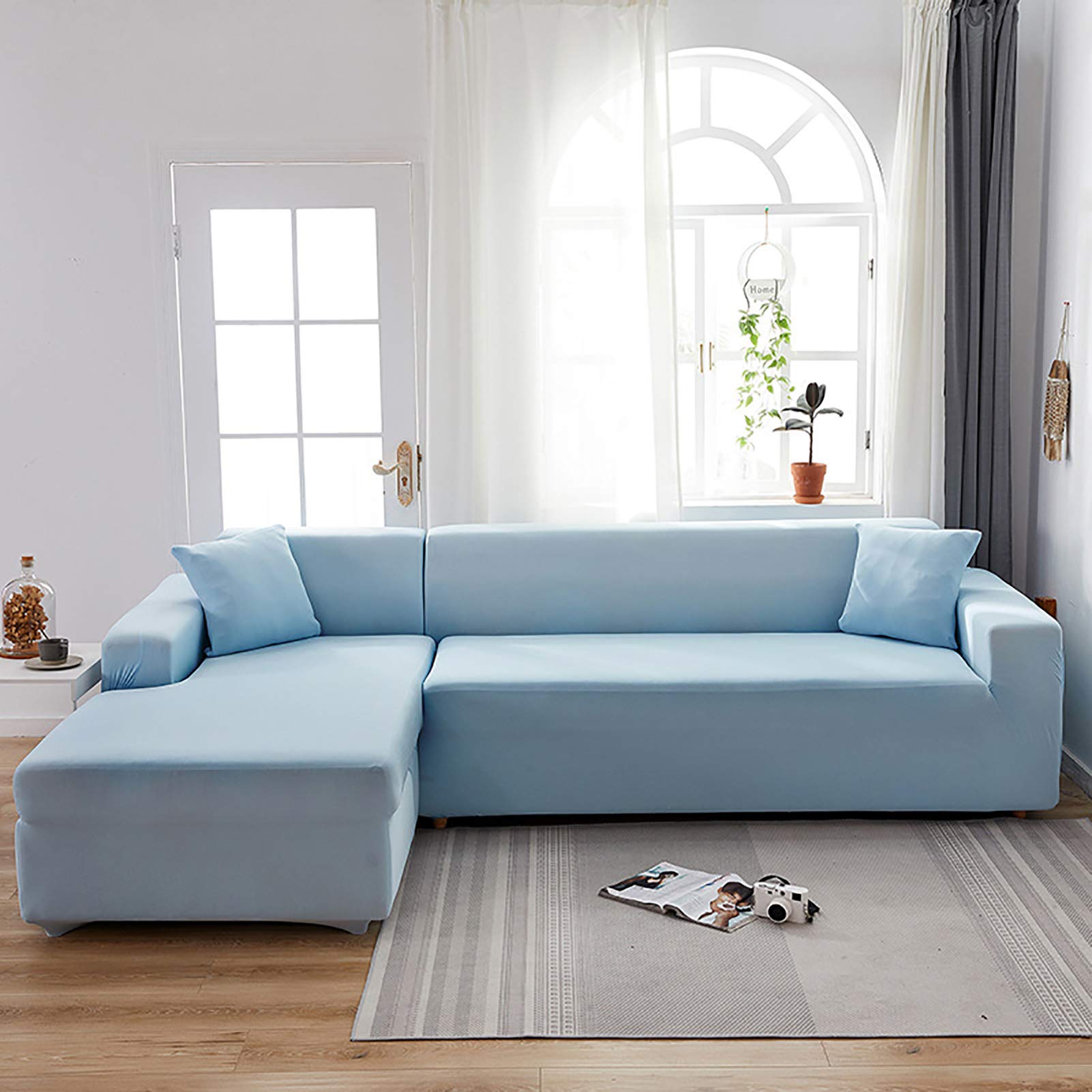 TIYKI Stretch Polyester Pet Sofa Cover - Universal 1-Piece L-Shaped Sectional Couch Slipcover for 4-Seater (1pc) - Protects Furniture from Scratches & Hair, Perfect for Living Room & Pet-Friendly Homes