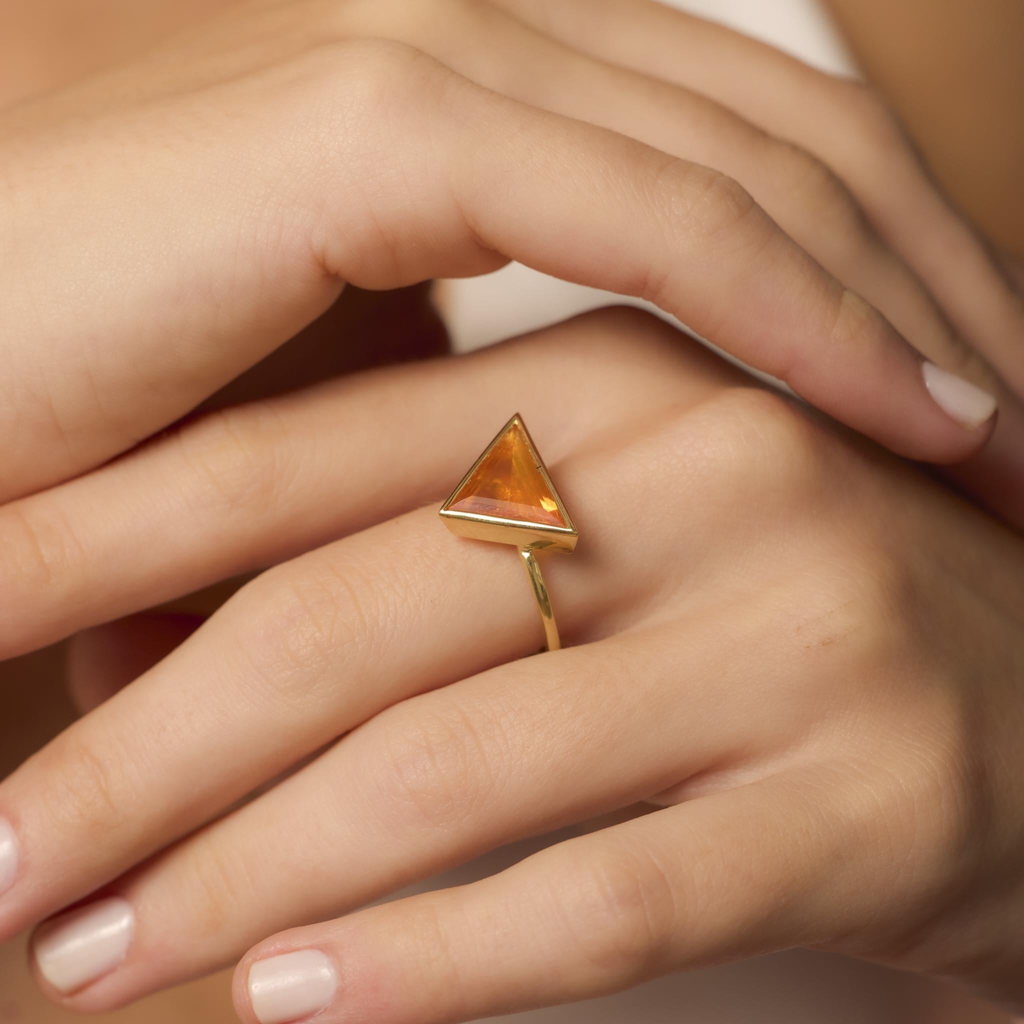 2.10 Carat Fire Opal 18K Yellow Gold Bezel Ring - Contemporary Handmade Jewelry for Women, Perfect for Weddings, Anniversaries & Special Occasions