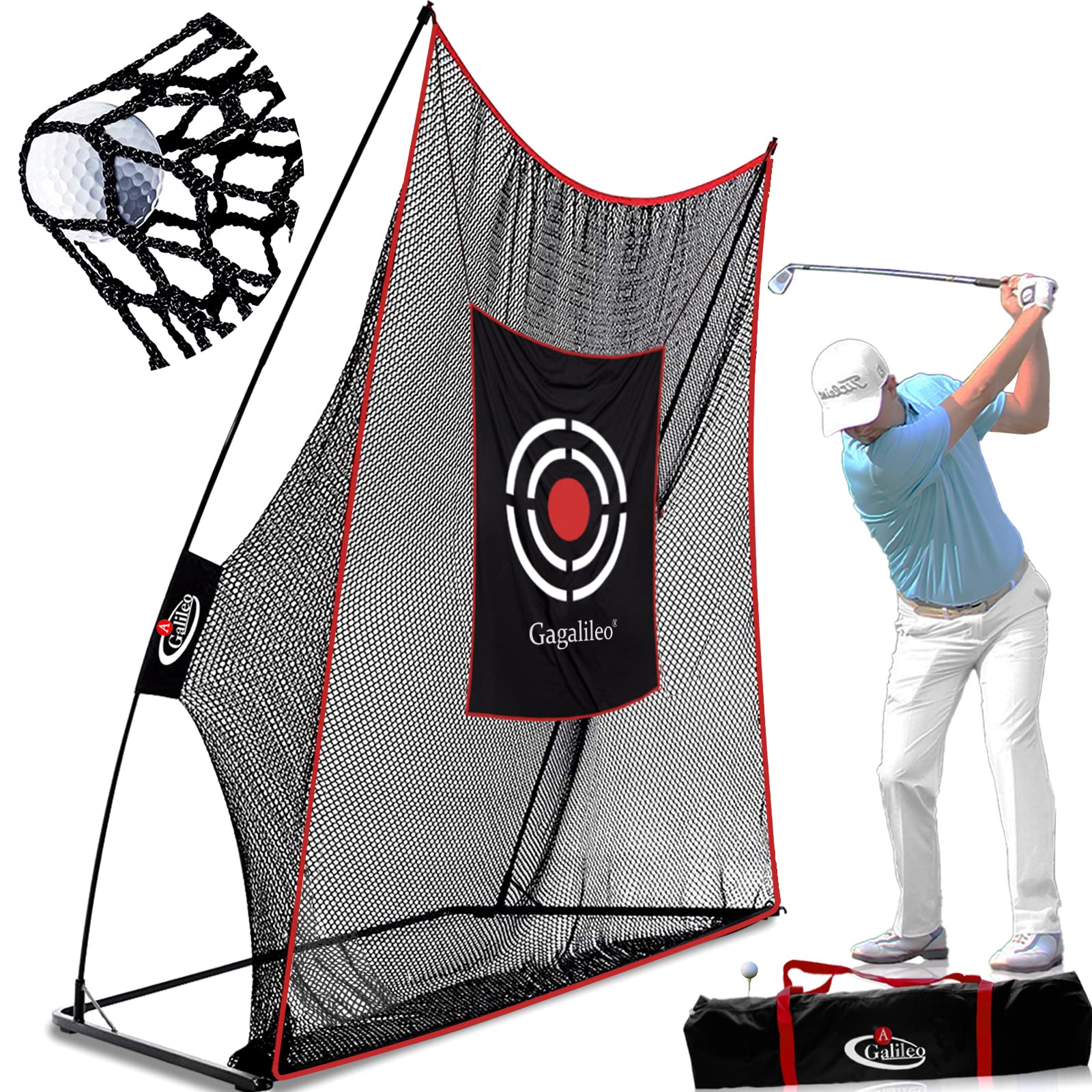 Gagalileo Golf Hitting Net - Premium Indoor/Outdoor Golf Training Net with Target Cloth & Carry Bag for Driving & Swing Practice (Multiple Sizes Available) - Perfect for Backyard, Garage & Golf Course Training