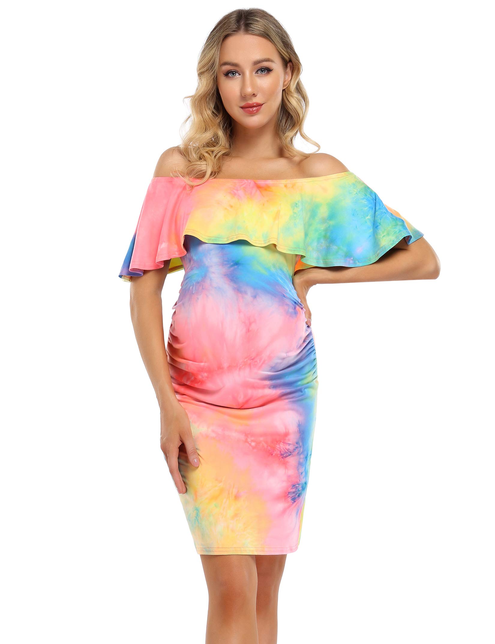 Maternity Maxi Dress for Women - Off Shoulder Casual Pregnancy Dress for Baby Shower, Photoshoot & Special Occasions | Flowy Nursing Dress for Maternity Wear & Breastfeeding
