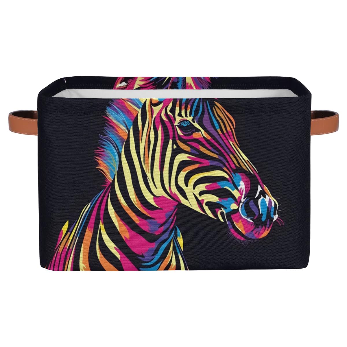 Large Zebra Print Storage Baskets with Handles - 2 Pack Fabric Closet Organizers for Shelves, Collapsible Decorative Bins for Home Organization | Perfect for Clothes, Toys & Bedroom Storage