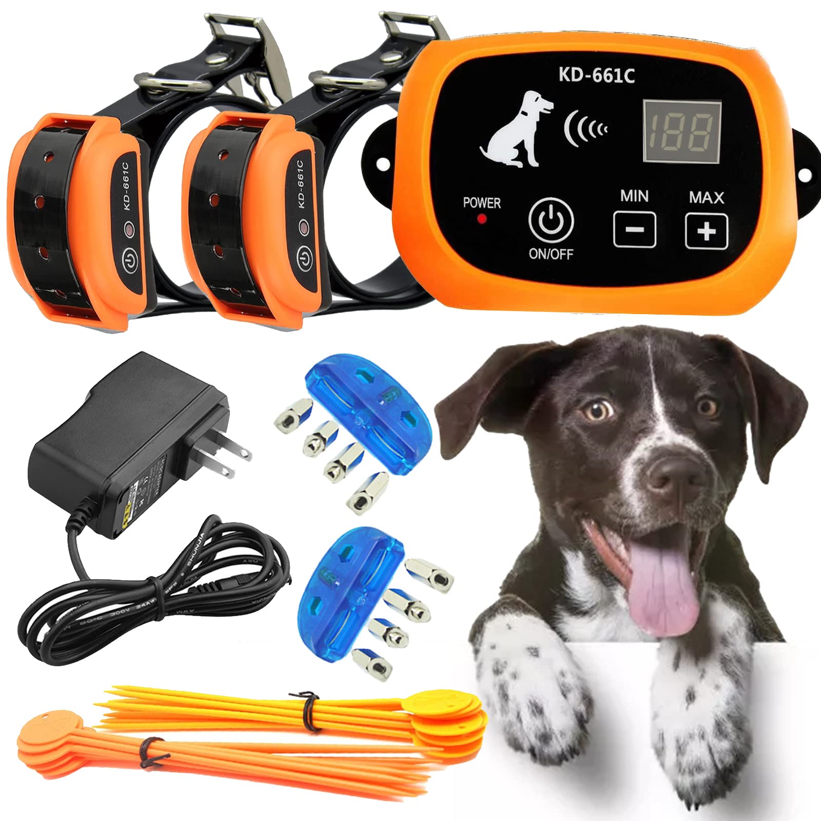 Wireless Dog Fence System - Rechargeable & Waterproof Electric Pet Containment with Adjustable Range, LED Display | Safe Training Collar for 2 Dogs | Ideal for Backyard, Garden & Outdoor Dog Training