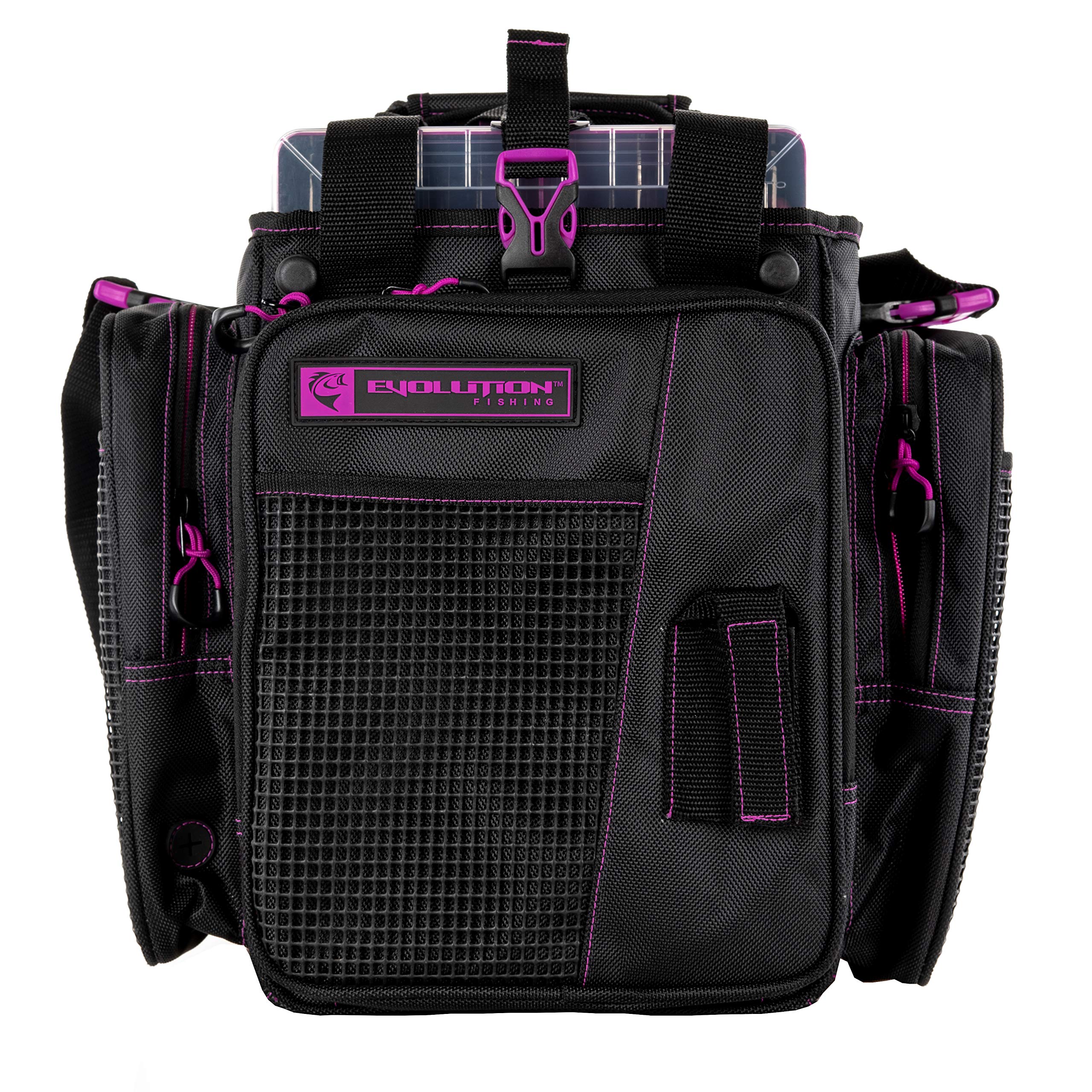 Evolution Outdoor Drift Series Topless Vertical Tackle Bag – Waterproof Fishing Backpack with 5 Removable Tackle Trays, Padded Handle & Adjustable Shoulder Strap, Plier Holder – Ideal for Bass Fishing, Kayak Angling & Shore Fishing Adventures