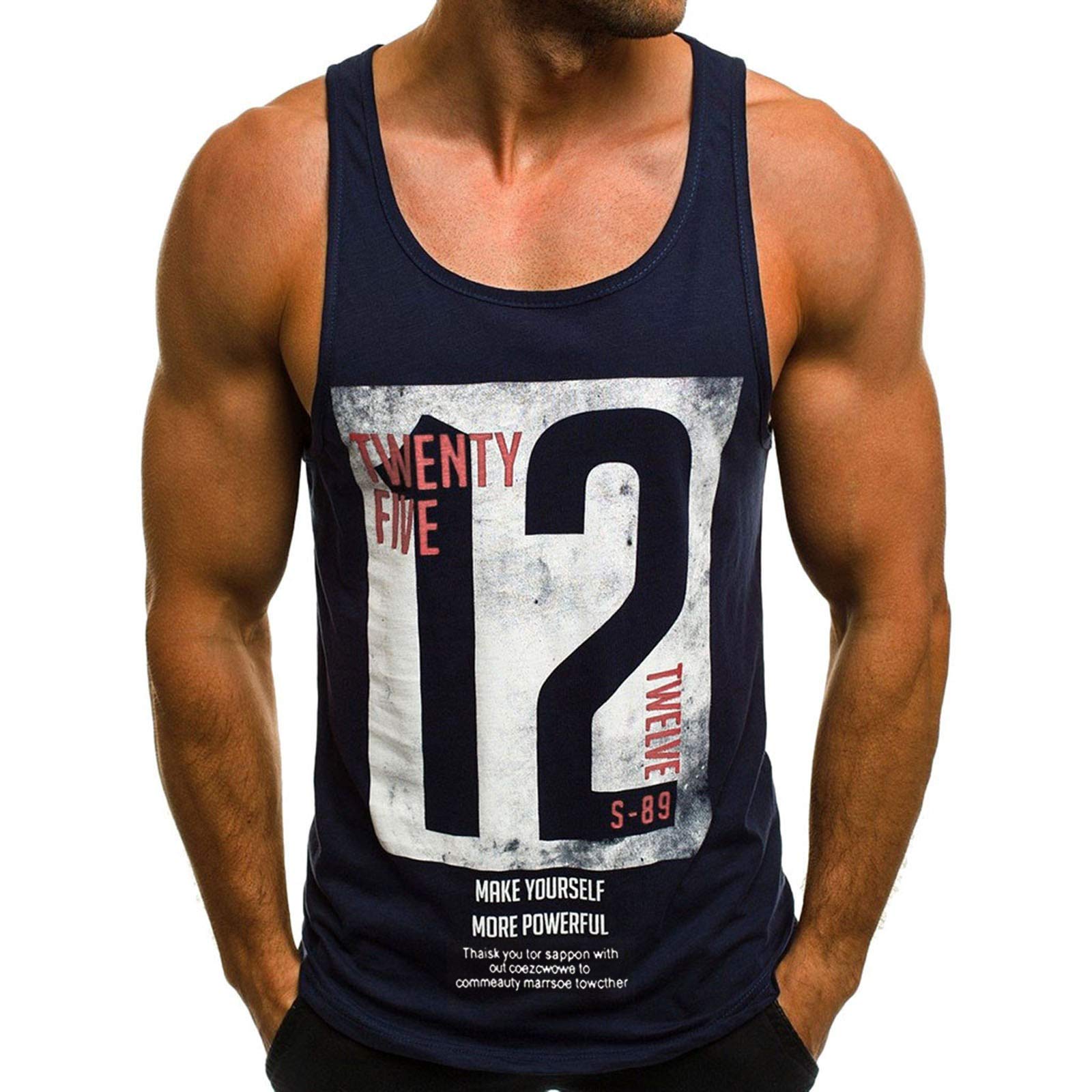 **Men's Slim Fit Letter Printed Tank Tops - Breathable Sleeveless Gym Shirts for Workout, Running & Summer Outdoor Activities**
