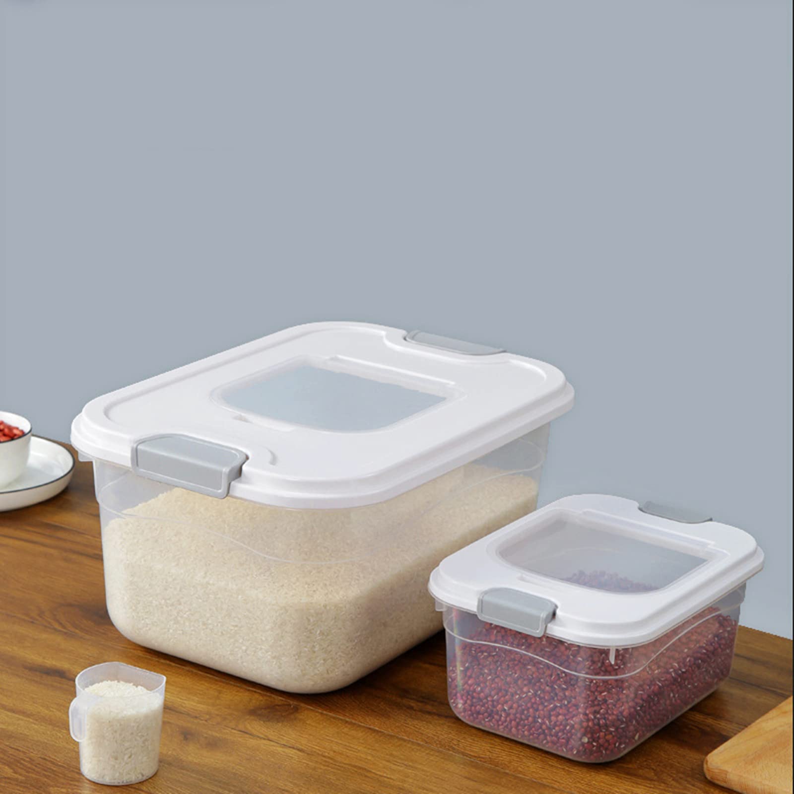 Premium 3-Piece Rice Storage Container Set with Lids & Measuring Cup - Airtight Kitchen Pantry Organizer for Flour, Sugar, Grains & Dry Food Storage