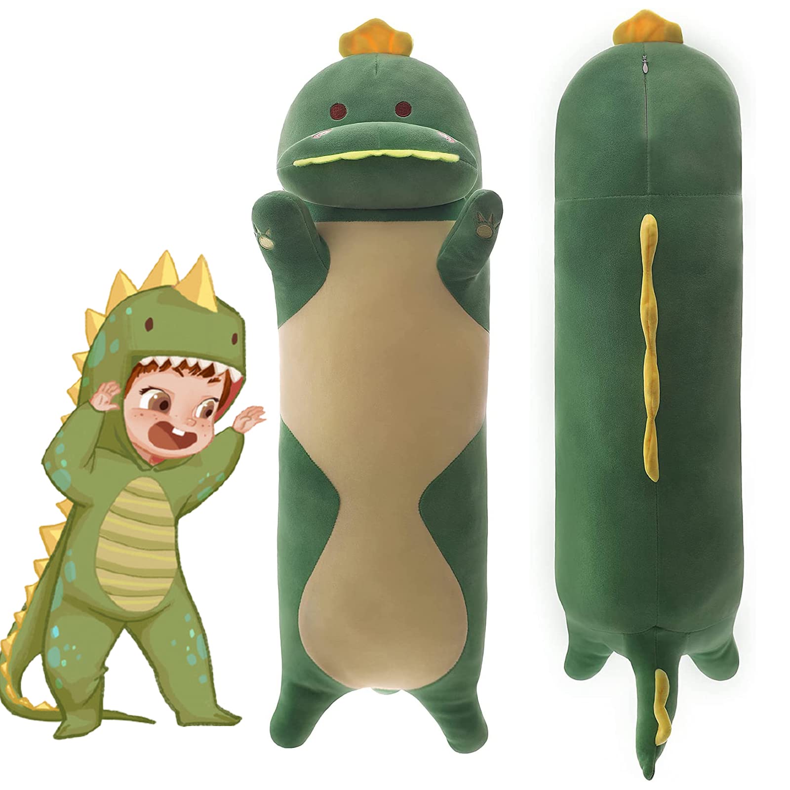 **Green Dinosaur Plush Pillow - 37.4 Inch Soft Stuffed Animal Toy for Kids & Adults | Cute Dinosaur Throw Pillow for Bedroom, Sofa & Gifts**