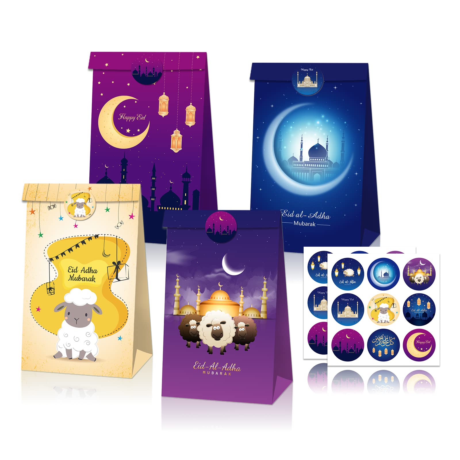 24PCS Eid Al Adha Party Goodie Bags - Islamic Muslim Celebration Treat Bags, Paper Gift Bags for Eid Party Decorations & Supplies - Perfect for Eid Al Adha Festivals, Mubarak Gifts & Islamic Holiday Events