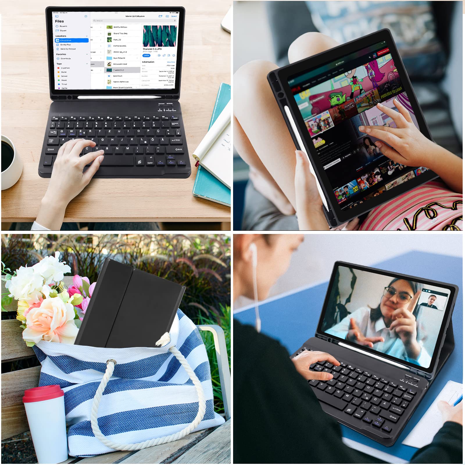 Lielax Bluetooth Keyboard Case for iPad 10.2 (2021/2020/2019 9th/8th/7th Gen), iPad Air 3 & iPad Pro 10.5 - Removable Italian QWERTY Keyboard with Pencil Holder & Stand - Perfect for Work, Study & Travel - Black