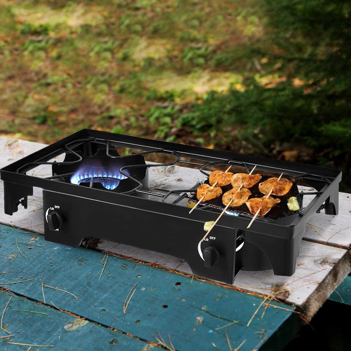 Renatone 150,000BTU Portable Propane Gas Stove - Dual Burner Outdoor Camping Stove with Detachable Legs | Perfect for Backpacking, Tailgating & Emergency Cooking
