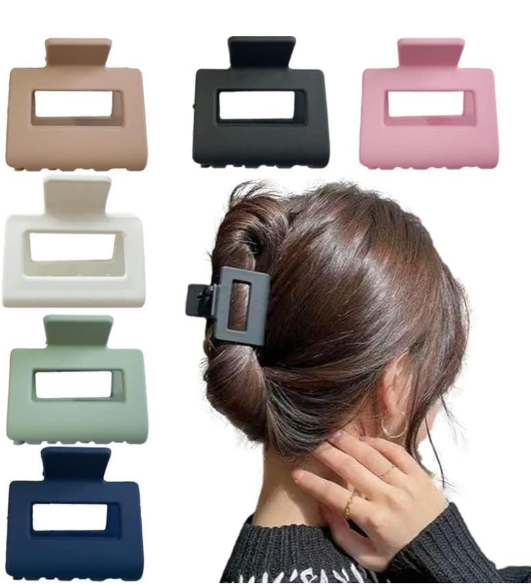 SHIDARA 6 PCS Square Claw Hair Clips for Women & Girls - 2.2 Inch Small Hair Clips, Medium Rectangle Hair Clips, Matte Banana Jaw Clips for Thin/Thick Hair - 6 Multicolor Pack - Perfect for Half-Up Styles, Ponytails & Everyday Hair Accessories