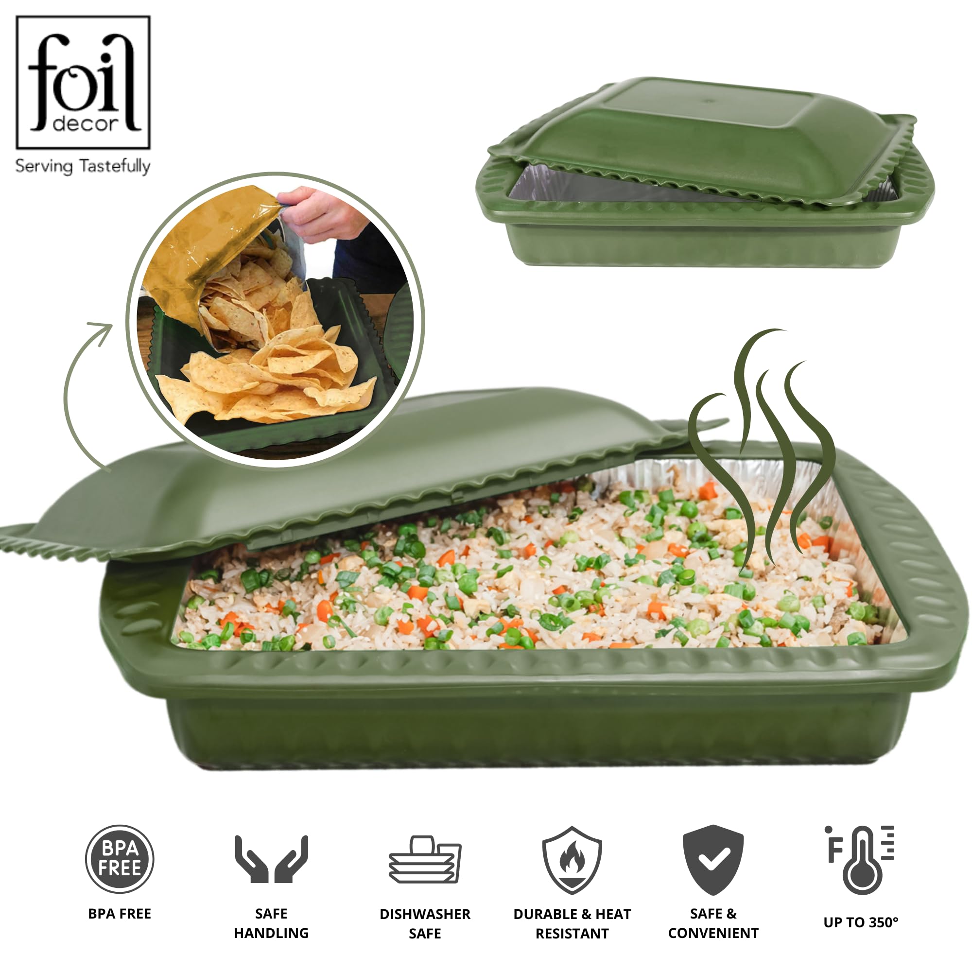 Heat-Resistant 9x13x2 Casserole Carrier with Locking Lid & Handles - Includes 1 BPA-Free Foil Pan, Doubles as Serving Dish - Perfect for Potlucks, Parties & Safe Food Transport - Sage Green