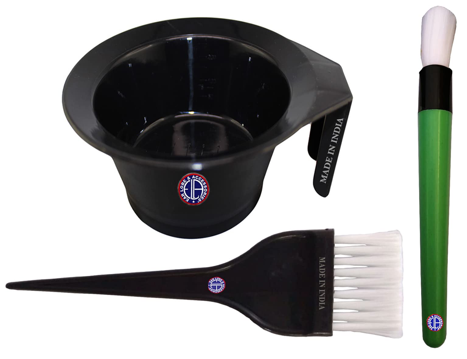 Ear Lobe & Accessories Combo Pack - Hair Dye Bowl, S Face Brush & Face Brush Set for Professional Salon & Home Hair Coloring | Perfect for Stylists, DIY Hair Dye & Makeup Application