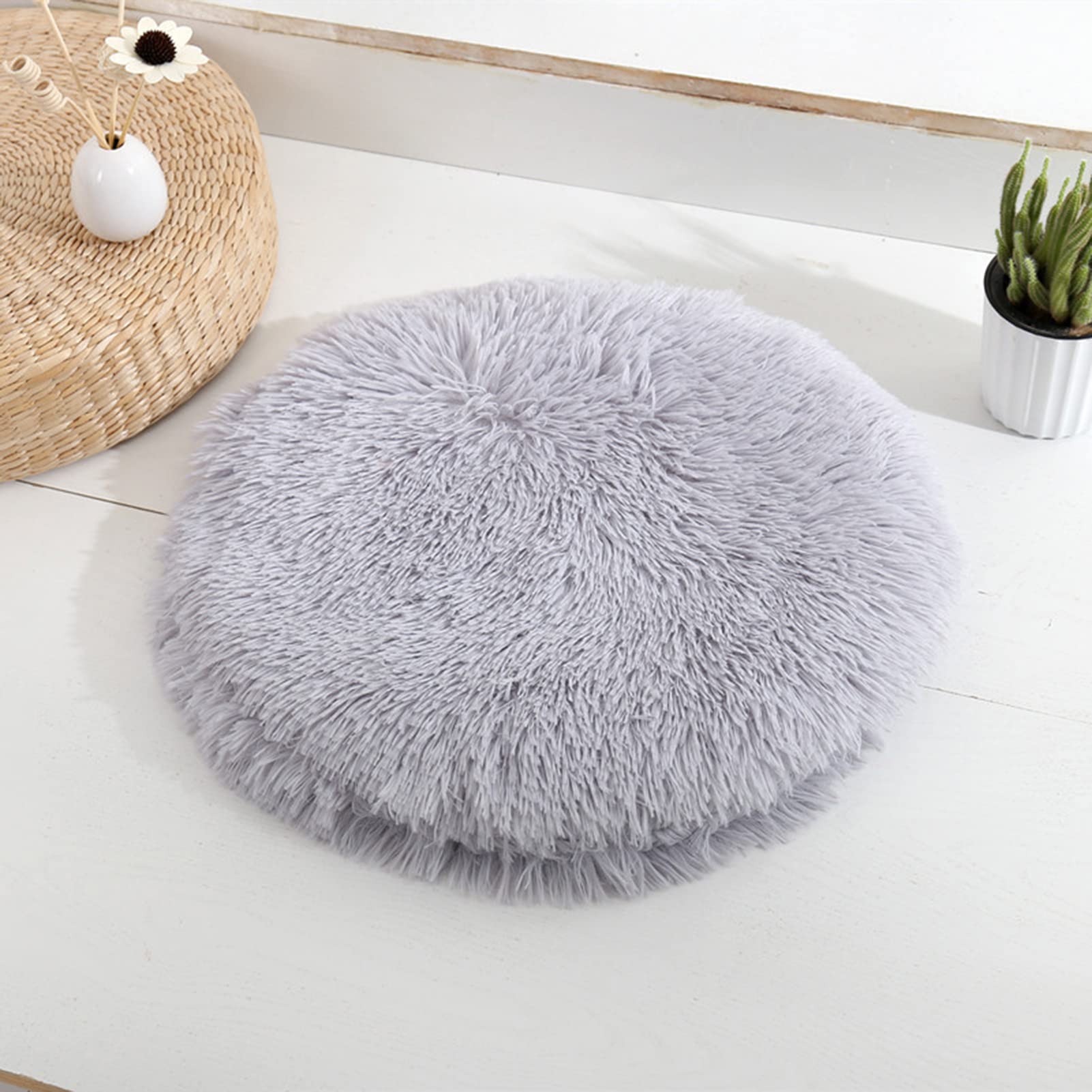 **Galand Round Plush Cat Bed & Dog Bed for Small, Medium, Large Pets – Soft, Comfy, Washable Pet Nest – Calming Fluffy Plush Bed for Cats & Dogs – Light Grey – Perfect for Home, Office, or Travel**