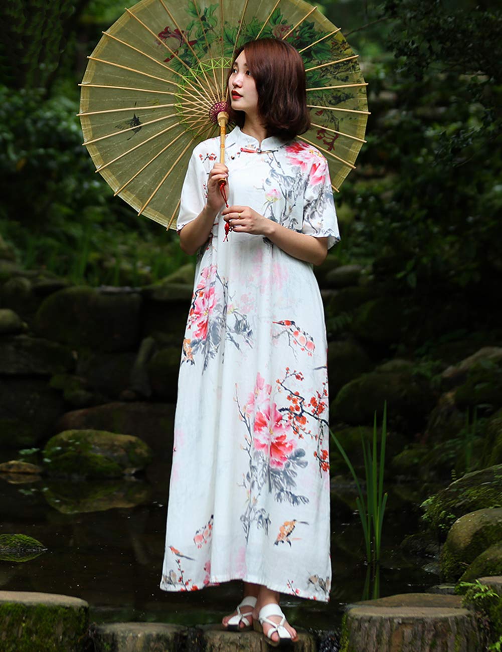 Women's Floral Print Casual Loose Cheongsam Dress with Pockets | Chinese Style Summer Dress for Daily Wear, Date Night & Special Occasions