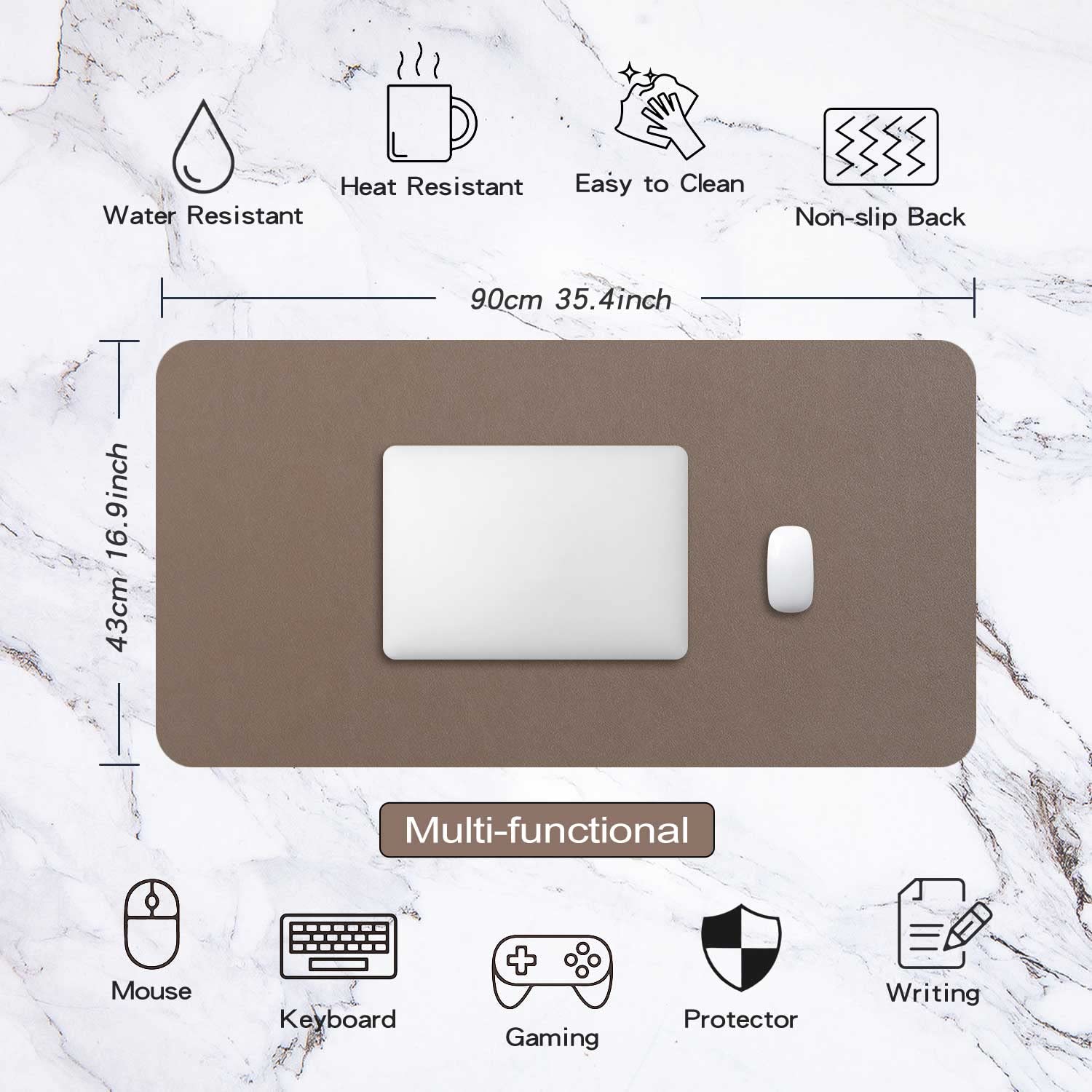DOBAOJIA Large Desk Mat 90x43cm - Waterproof PU Leather & Non-Slip Suede Base - Office Desk Pad for Keyboard, Mouse & Writing - Perfect for Home, Work & Gaming Setup (Mud Brown)