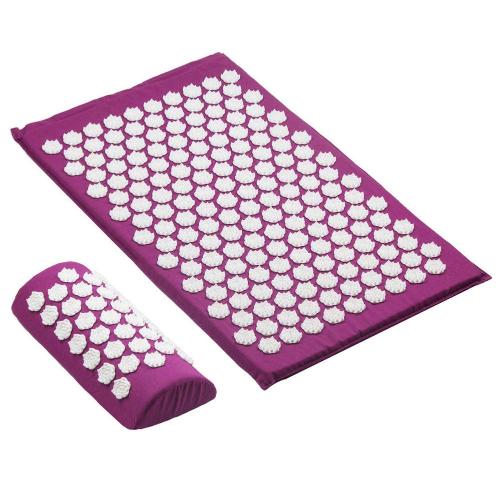 Acupuncture Mat Massager for Back & Foot Pain Relief - Full Body Shiatsu Massage Yoga Mat with Rose Mat Pillow (Purple) - Perfect for Relaxation, Stress Relief & Home Spa