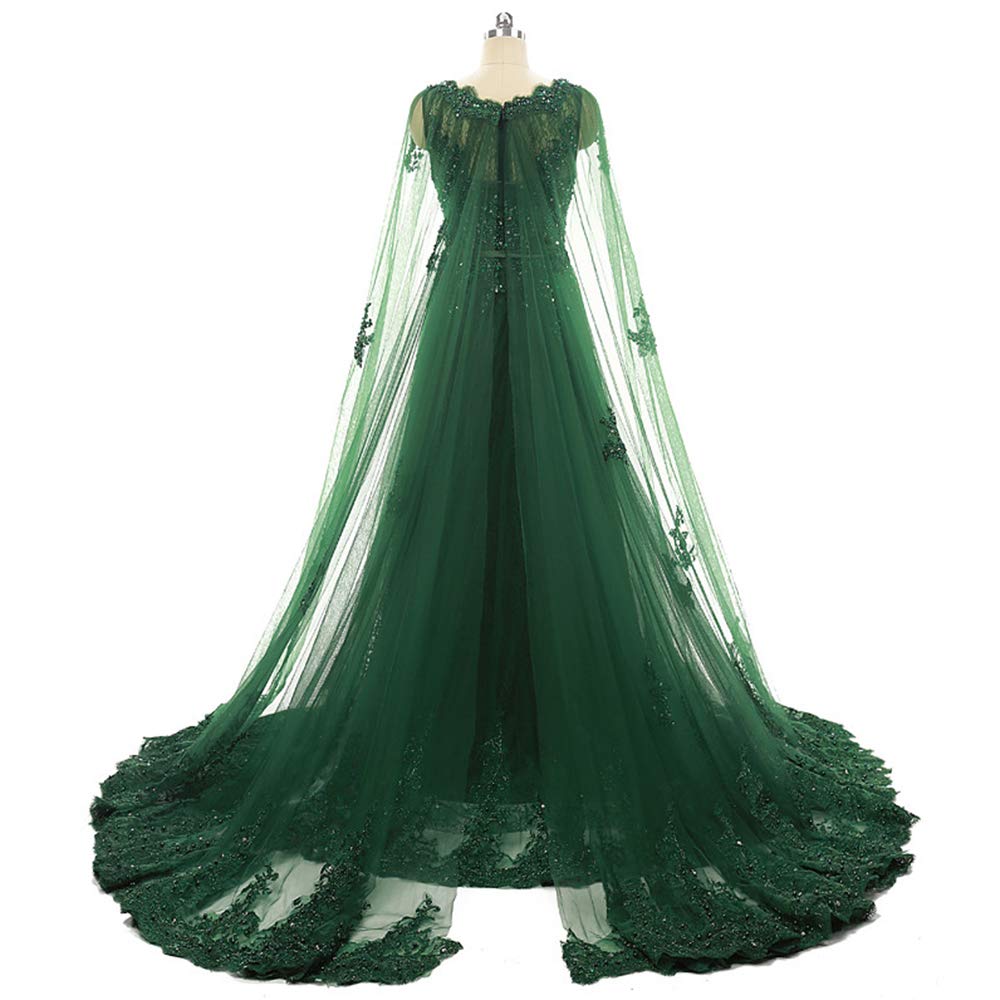 Elegant Women's Beaded Lace Tulle Formal Evening Gown with Detachable Cape - Perfect for Prom, Wedding, and Black Tie Events
