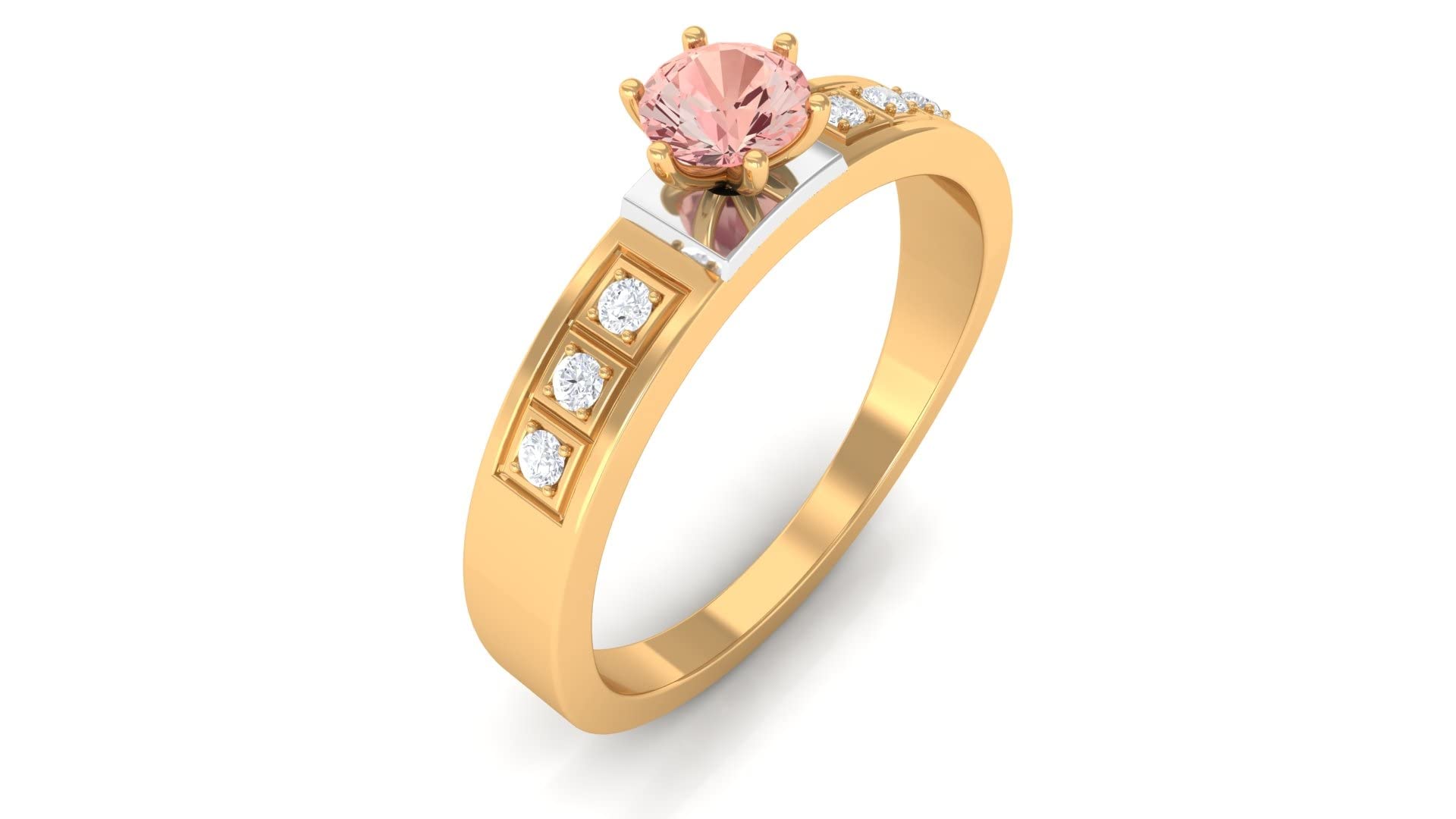 Morganite Round Promise Band - 14K Solid Gold Women's Self Promise Ring with Peach Morganite & Diamonds | Perfect for Engagements, Anniversaries & Self-Love Gifts
