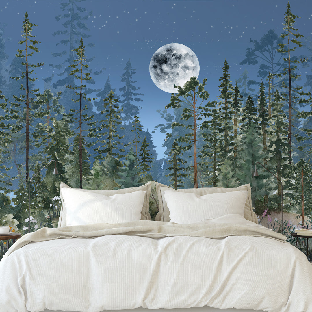 Night Sky & Woodland Wall Mural WM028 - Stunning Nature-Themed Wallpaper for Bedroom, Nursery & Living Room Decor - Perfect for Creating a Calming Forest Atmosphere