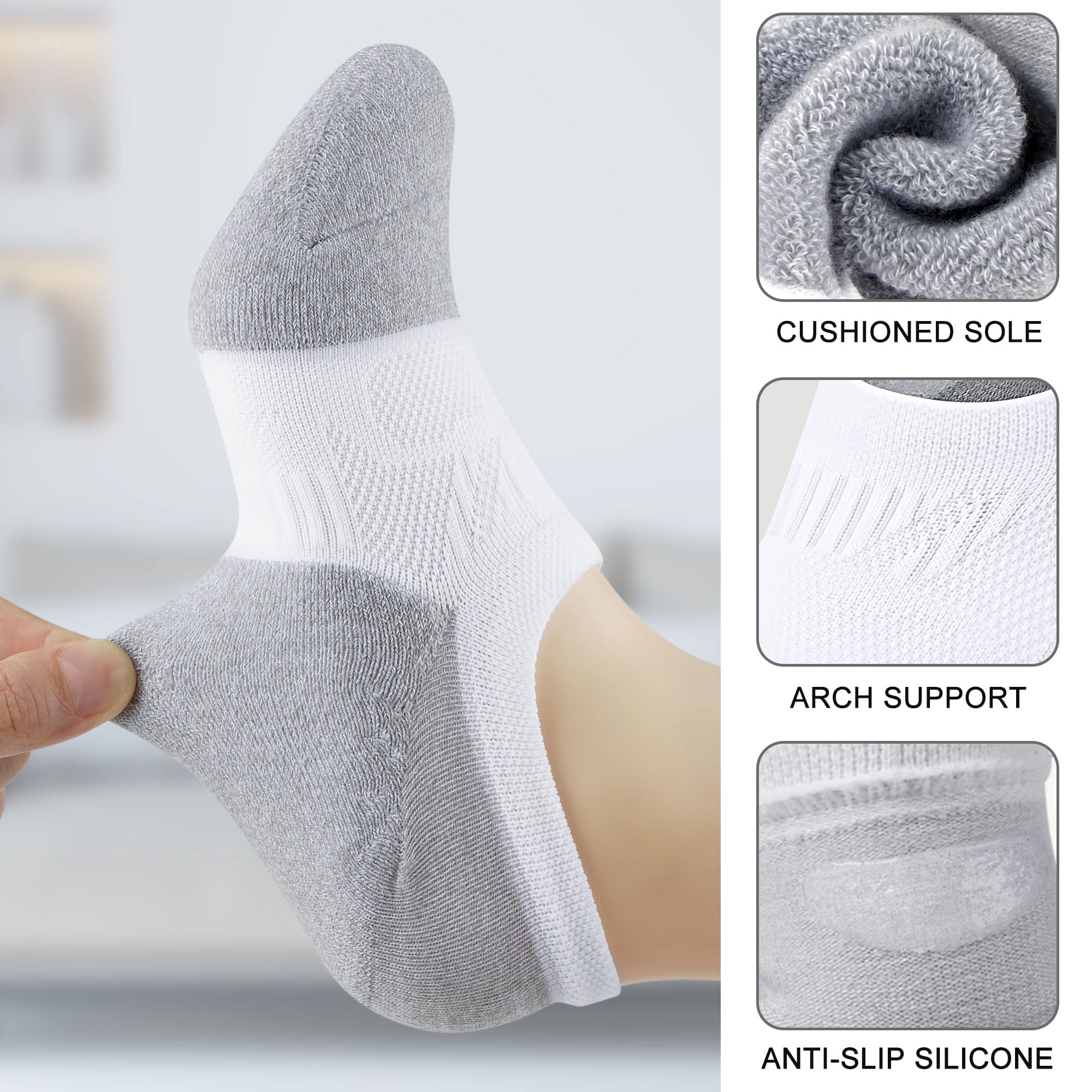 Gonii Women's No Show Socks - 5 Pairs Low Cut Athletic Compression Running Socks with Cushioning | Perfect for Workouts, Jogging & Everyday Wear