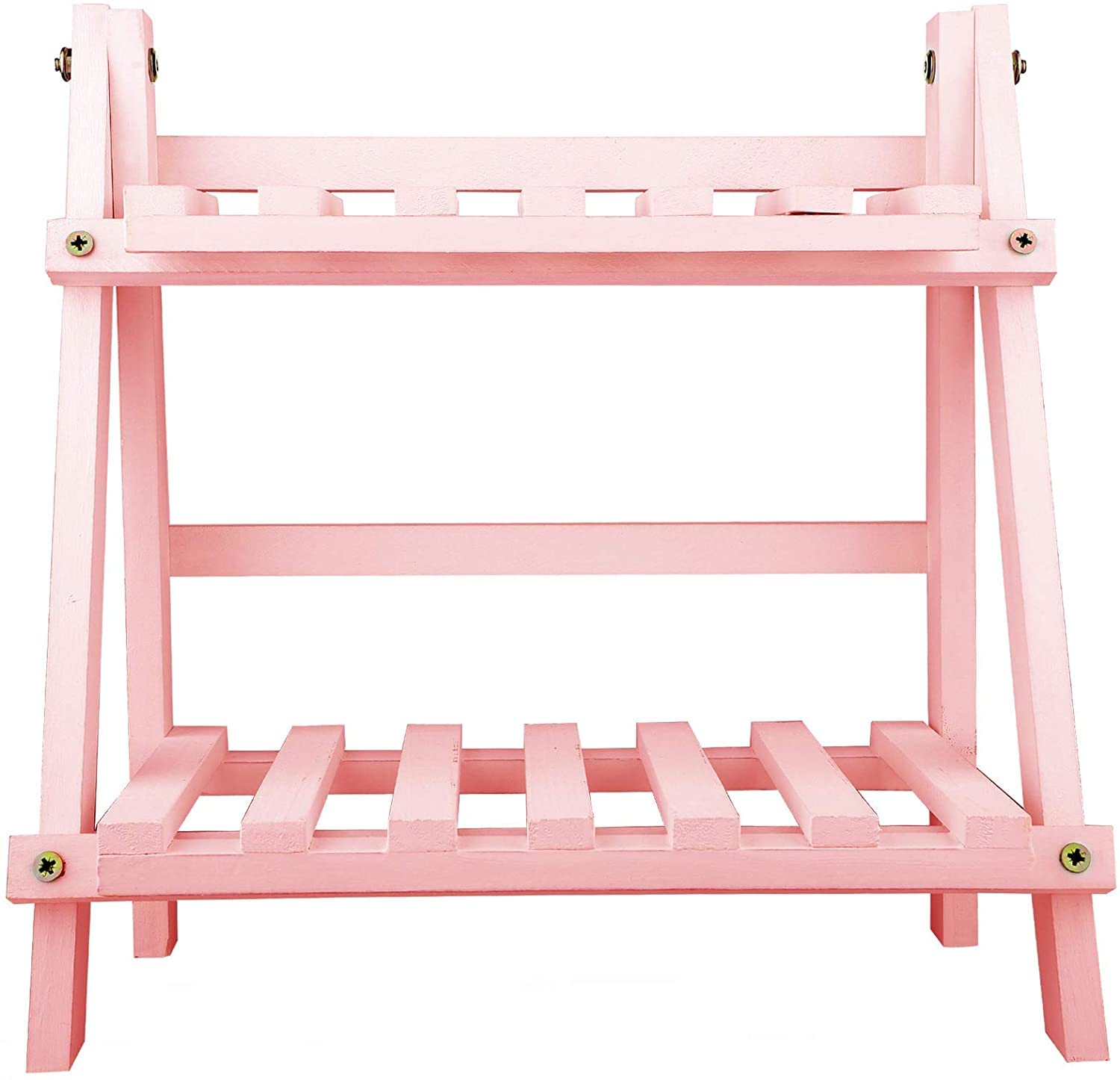 2 Tier Folding Plant Stand - Rustic Flower Ladder Shelf for Indoor/Outdoor Use | Organizer for Planter Pots, Garden Decor | Perfect for Balcony, Patio & Country Home Decor (Pink)