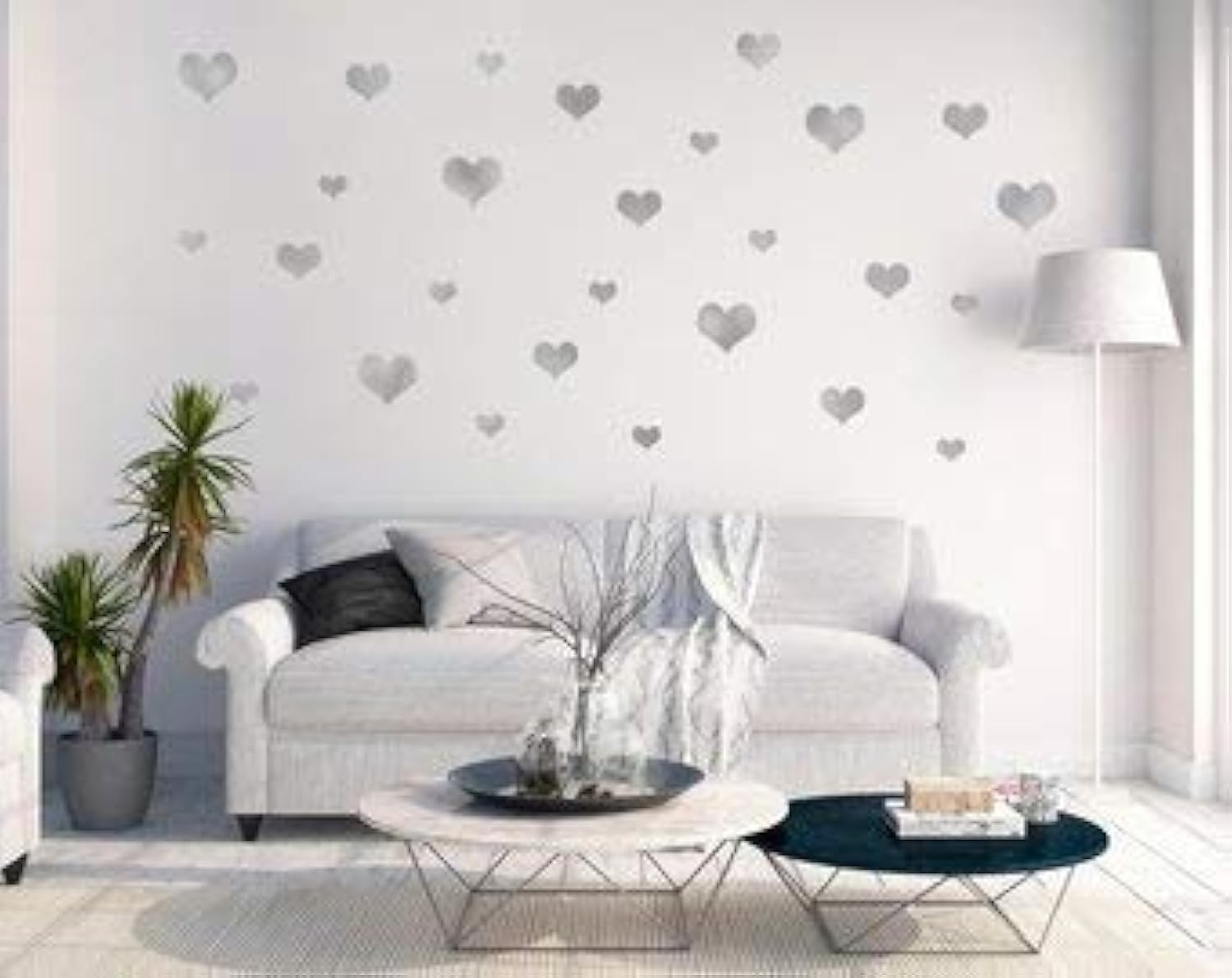 97pcs Silver Heart Wall Decals - DIY Nursery, Bedroom & Kids Room Wall Stickers for Home Decor | Perfect for Valentine's Day, Wedding & Romantic Room Decoration