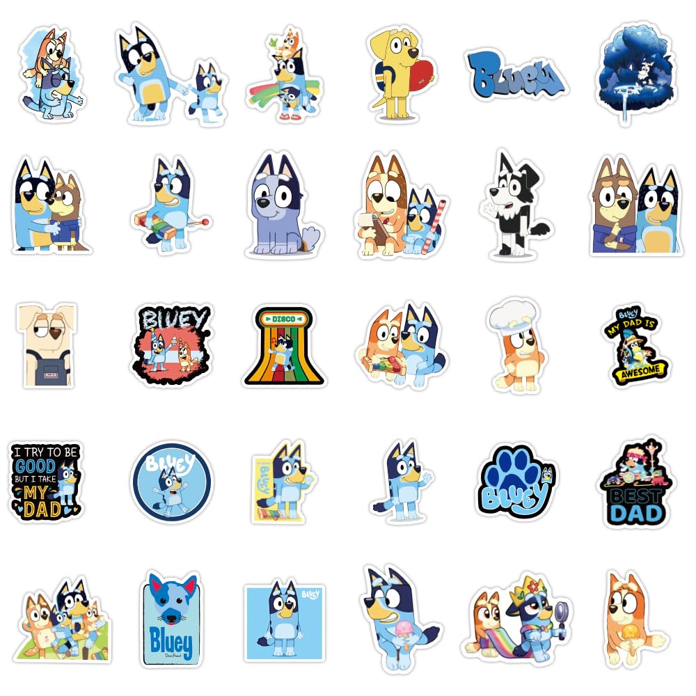 100Pcs Blue Dog Stickers for Kids - Cute Waterproof Vinyl Graffiti Decals for Teens, Laptop, Suitcase, Helmet, Motorcycle, Skateboard, Bike & Scrapbook - Perfect for DIY Crafts, School Projects & Gift Giving