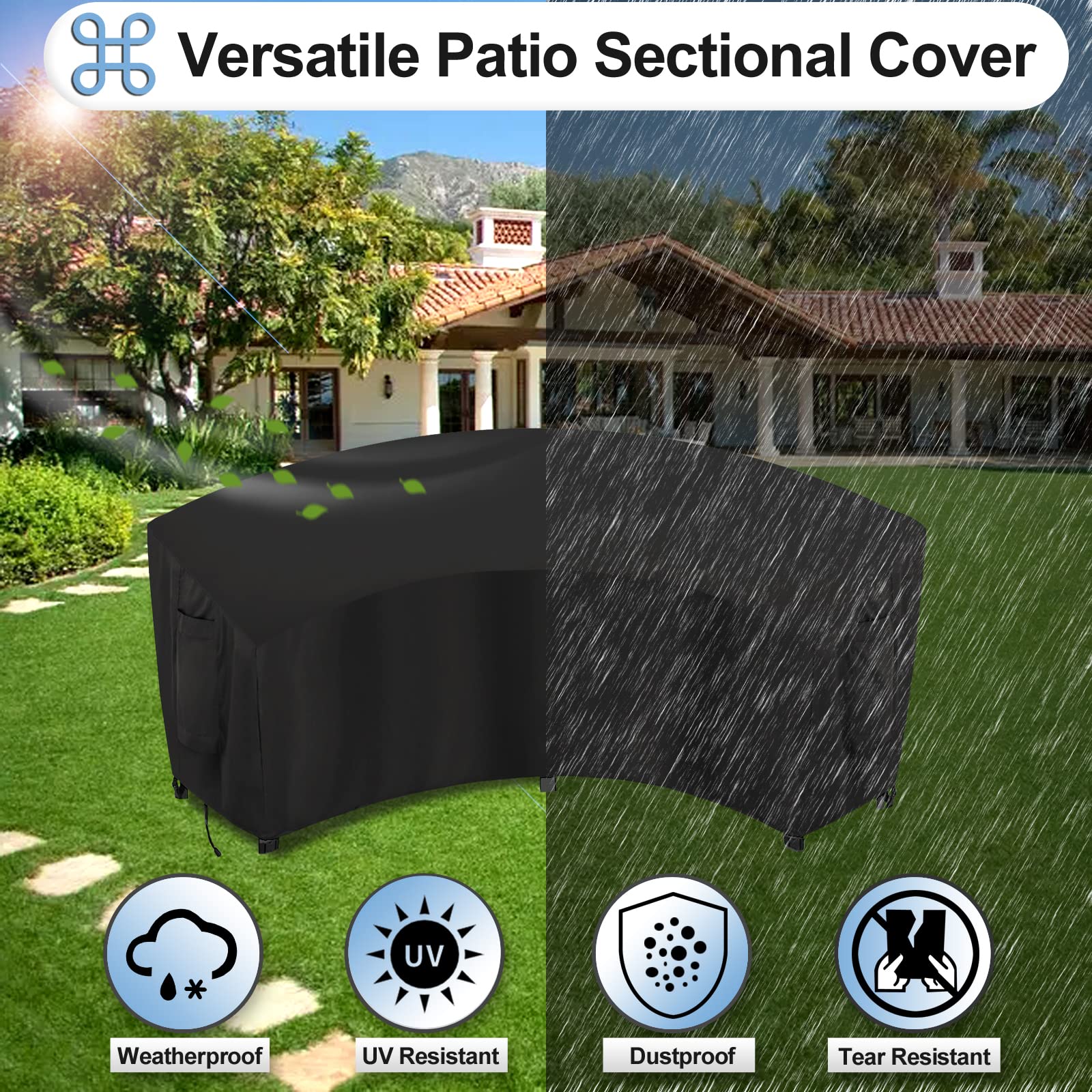 OutdoorLines Waterproof & UV Resistant Curved Sectional Sofa Cover - Heavy Duty Windproof Patio Furniture Protector for Deck, Lawn & Backyard (120