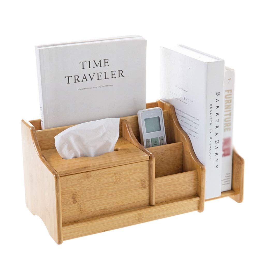Bamboo Desktop Storage Box & Bookshelf Organizer - Office Desk Tissue Box Holder, Stationery Storage Rack, Freestanding Bookcase for Home & Office Organization | Perfect for Workspace, Study Room & Living Room Decor
