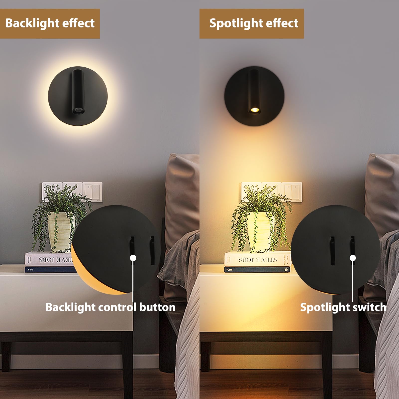 ZEROUNO Hardwired Wall Sconce Lights with Switch - Black LED Wall Mounted Reading Lights for Bedroom, Living Room & Office - Perfect Bedside Lamps for Night Reading and Ambient Lighting
