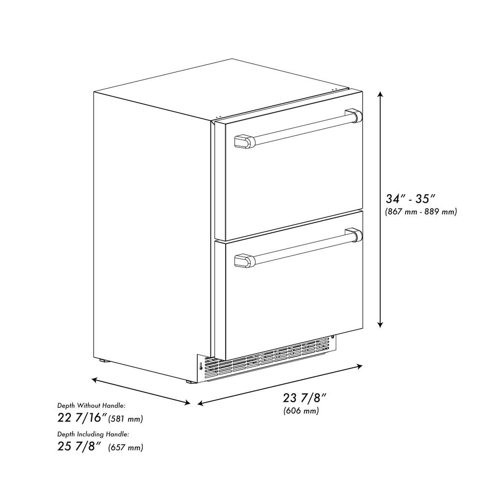 ZLINE Autograph Edition 24 Inch Stainless Steel Outdoor Refrigerator Drawer - Dual Zone 168 Can Capacity with Polished Gold Handles (RDSOZ ST 24 G) - Perfect for Outdoor Kitchens, Patios, and Entertaining Areas