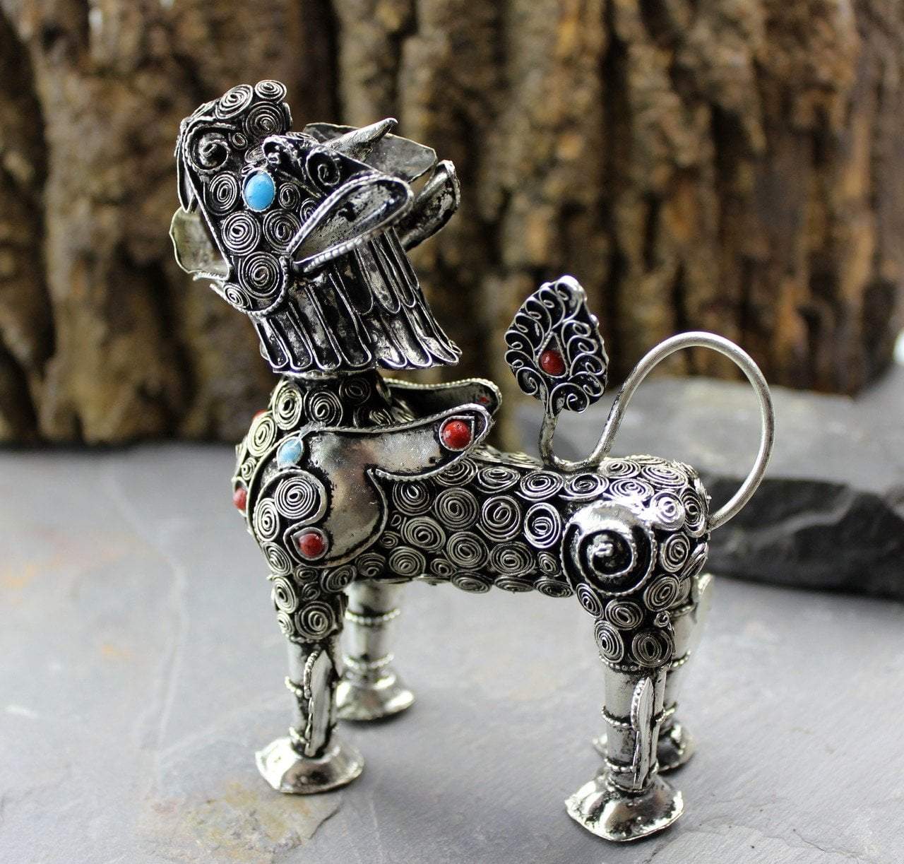 Handmade Metal Snow Lion Statue with Garuda Head - Tibetan Buddhist Decor for Home Altar & Meditation Space